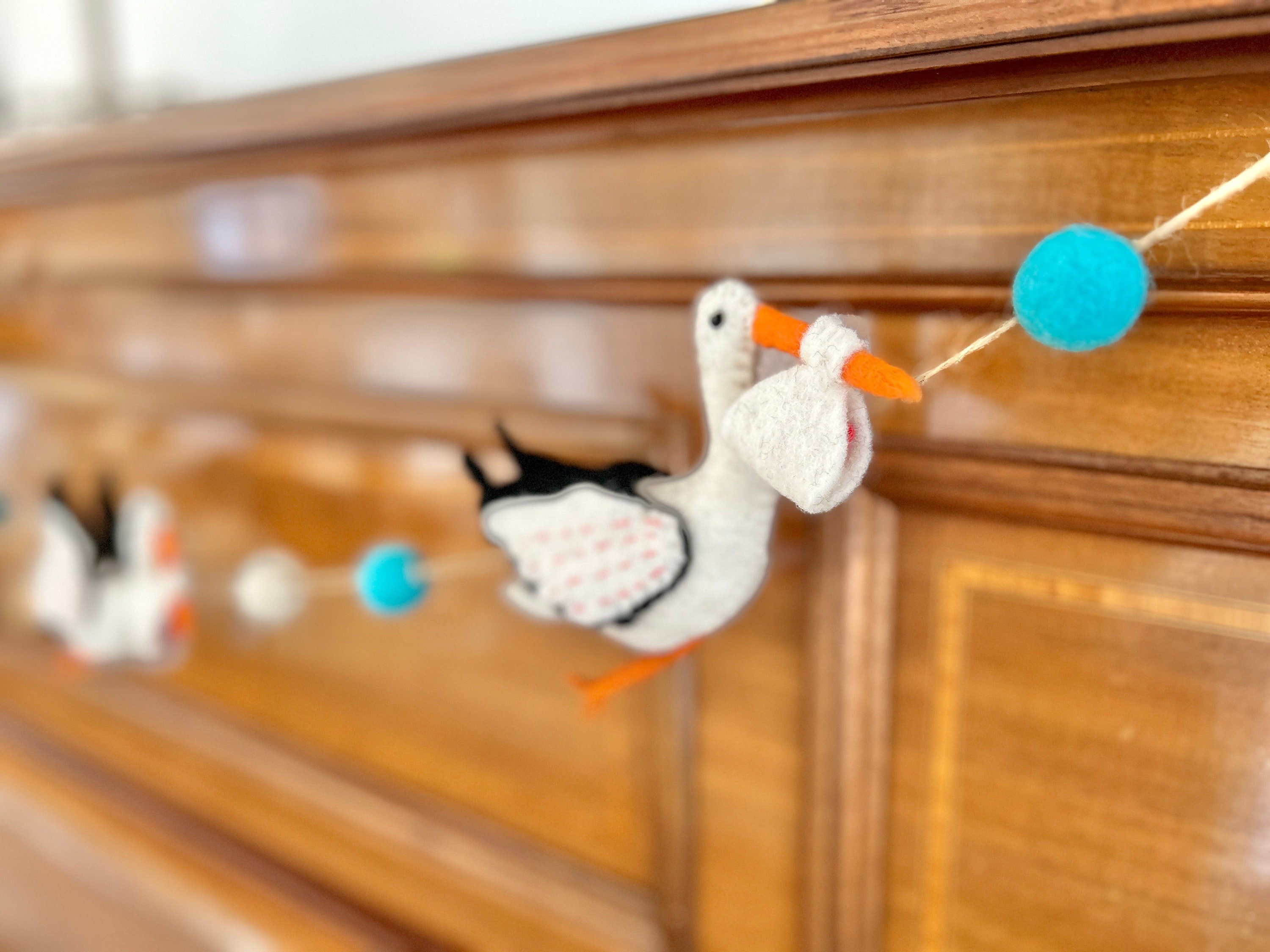 Girlande Klapperstorch I Kinderzimmer Dekoration I Filz Deko I Babyzimmer I Geschenk zur Geburt I Babyshower I Babyausstattung