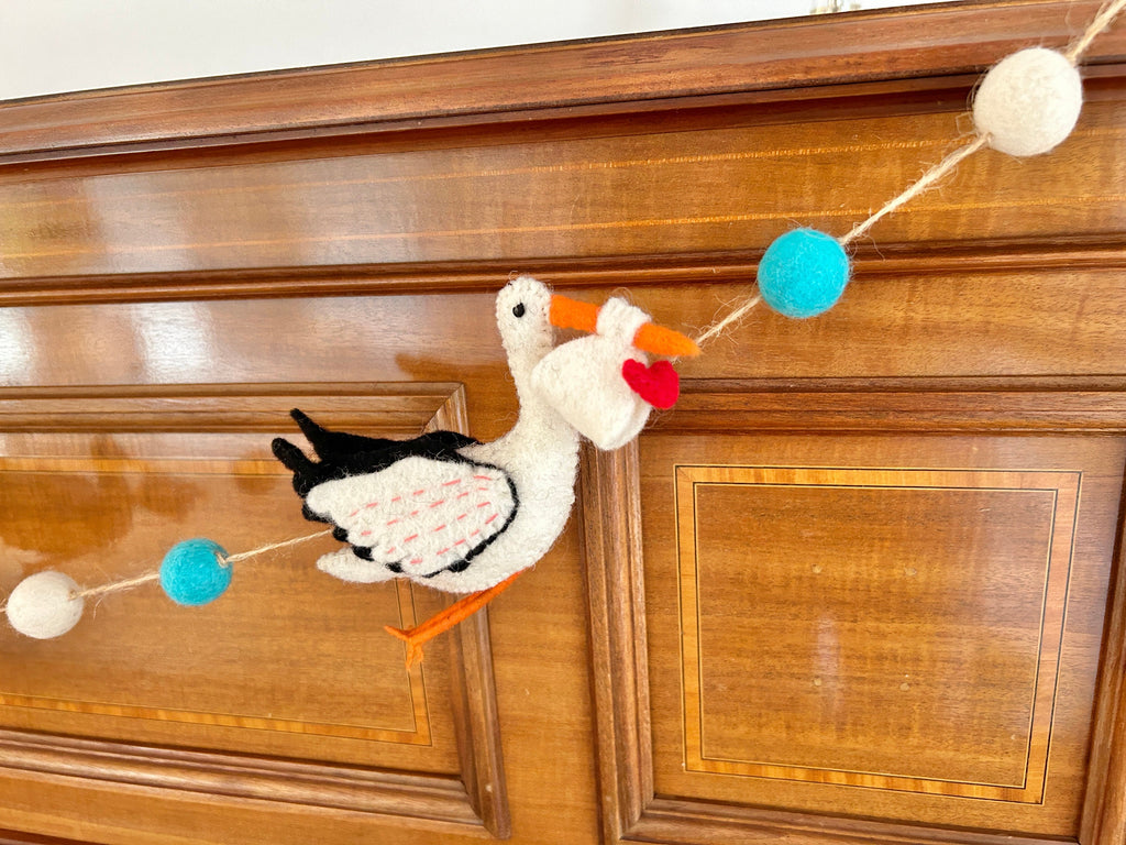 Girlande Klapperstorch I Kinderzimmer Dekoration I Filz Deko I Babyzimmer I Geschenk zur Geburt I Babyshower I Babyausstattung