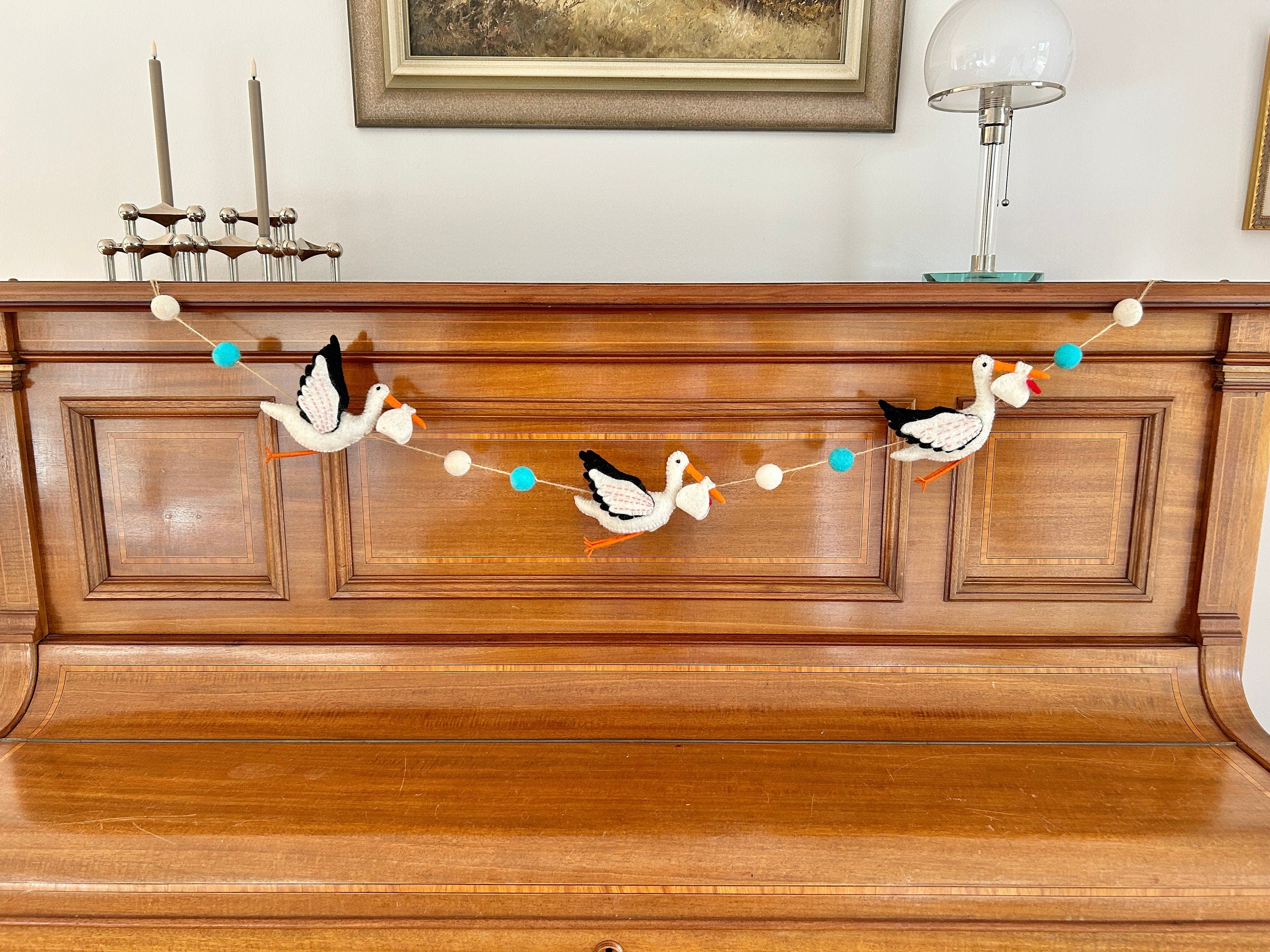 Girlande Klapperstorch I Kinderzimmer Dekoration I Filz Deko I Babyzimmer I Geschenk zur Geburt I Babyshower I Babyausstattung