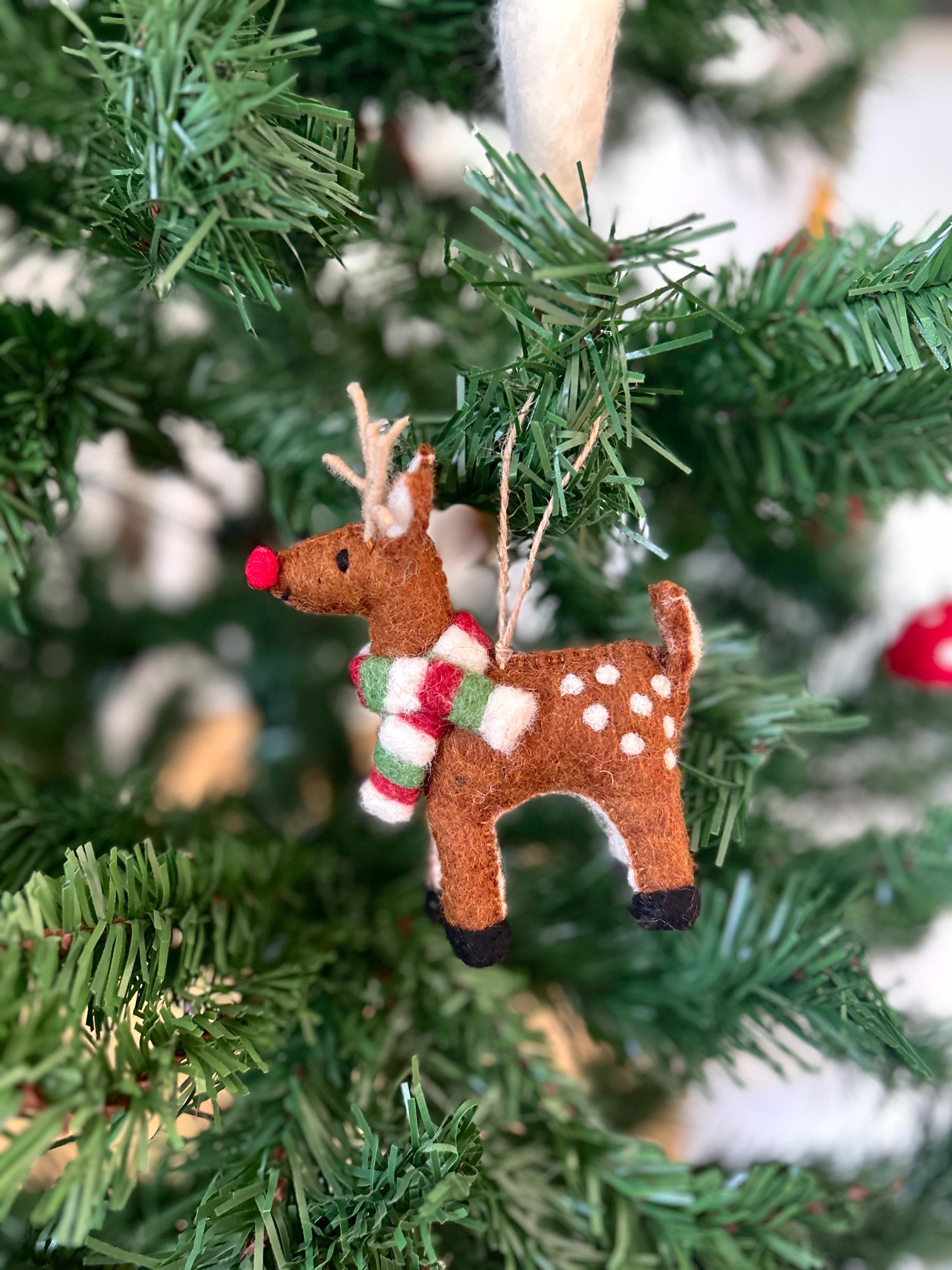 Weihnachtsanhänger Rudolf das Rentier mit Schal I Filz Christbaumschmuck I Weihnachtsdeko I rote Nase I Rentier Deko