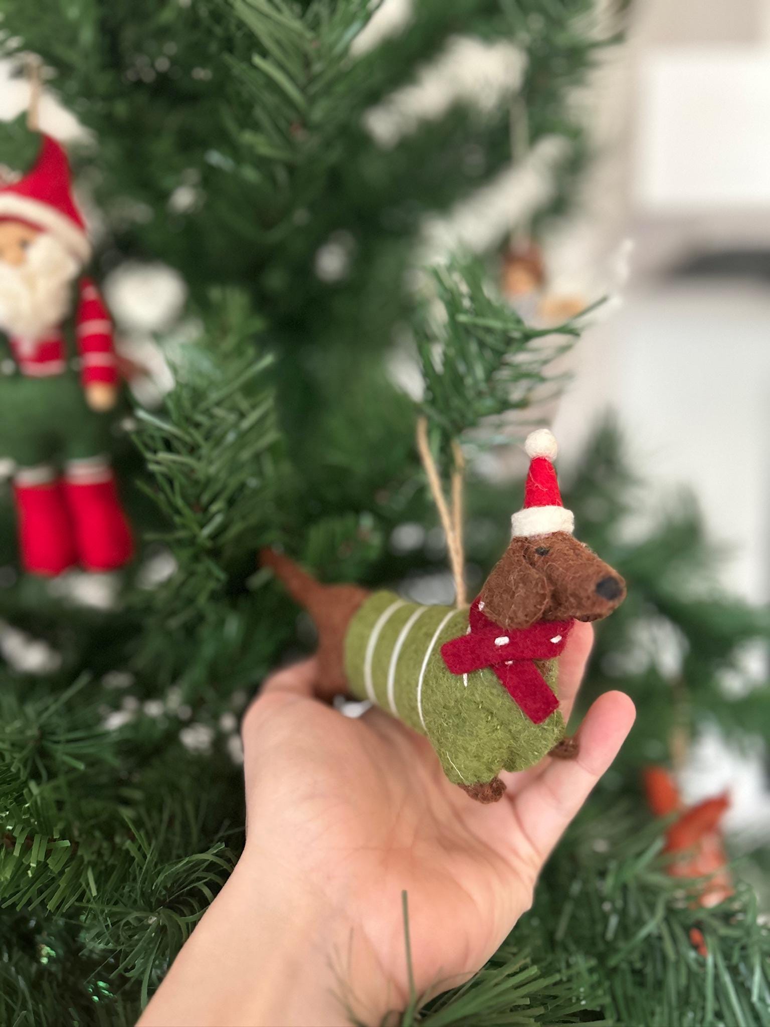 Weihnachtsanhänger Dackel aus Filz I Filz Christbaumschmuck I Weihnachtsdeko I Weihnachtsdackel mit Mütze I Hundeanhänger