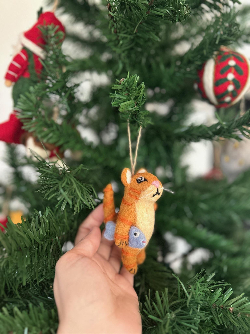 Weihnachtsanhänger Katze mit Fisch I Christbaumschmuck Weihnachtsdeko I Winter Weihnachtsbaum I Weihnachtskatze