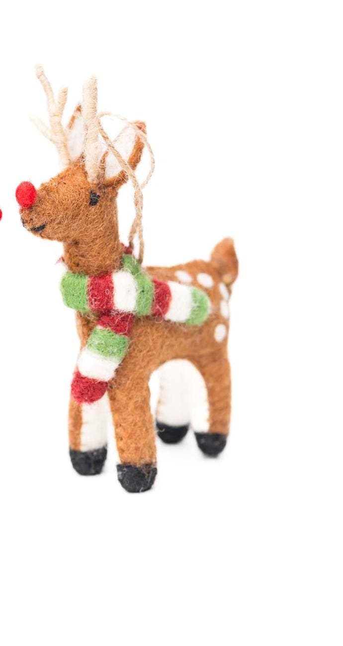 Weihnachtsanhänger Rudolf das Rentier mit Schal I Filz Christbaumschmuck I Weihnachtsdeko I rote Nase I Rentier Deko