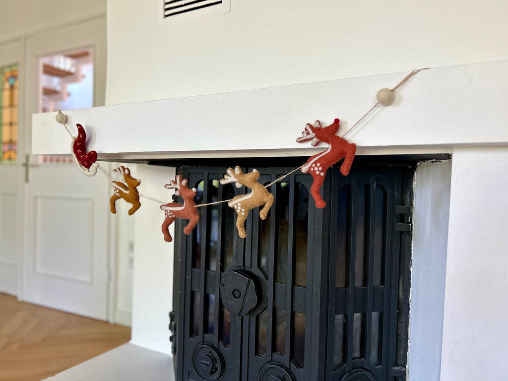 Weihnachtsgirlande aus Filz I Rentiere aus Filz I Rudolf Deko I Weihnachtsdeko I Filz Hirsch mit Schlitten