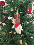 Weihnachtsanhänger Hund braun weiß I Filz Christbaumschmuck I Weihnachtsdeko I Hund mit Halsband und Glocke