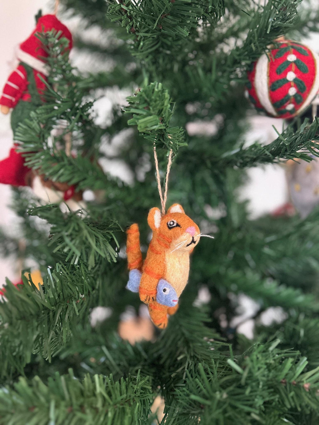 Weihnachtsanhänger Katze mit Fisch I Christbaumschmuck Weihnachtsdeko I Winter Weihnachtsbaum I Weihnachtskatze
