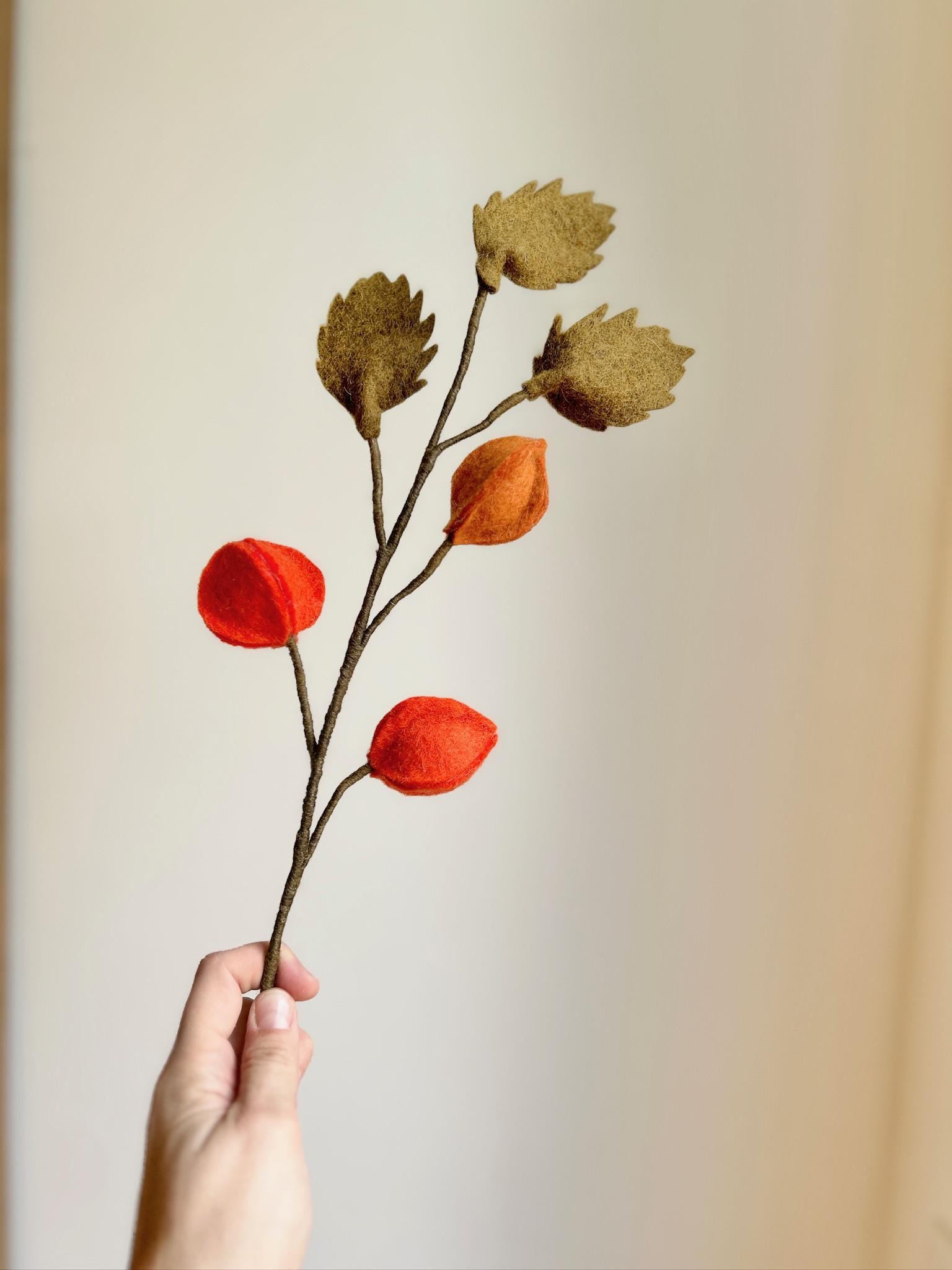 Physalis I Beerenzweig orange I handgefilzter Zweig I Dekoration I Blumenstrauß I