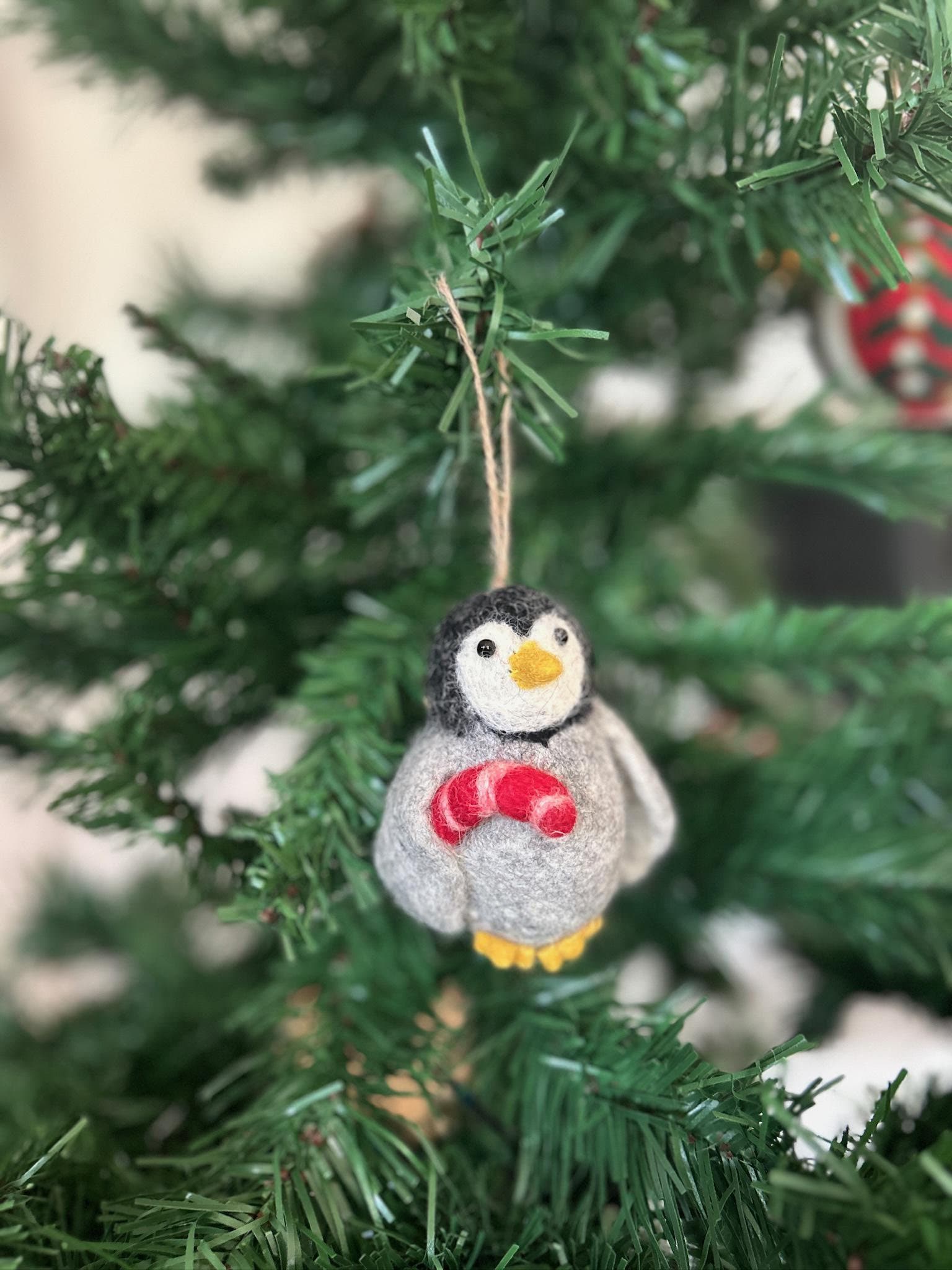Weihnachtsanhänger Pinguin mit Zuckerstange I Christbaumschmuck Weihnachtsdeko I Winter Weihnachtsbaum