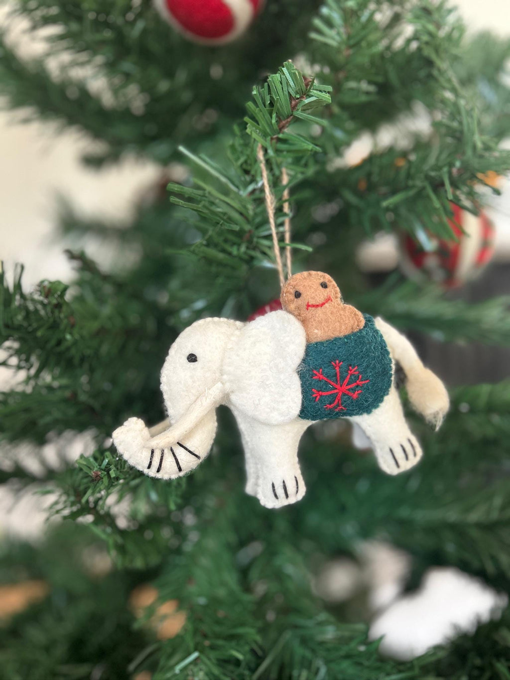 Anhänger Elefant mit Zuckerstange und Lebkuchenmann I Filzdeko I Winter I Weihnachtsbaum I Weihnachtselefant I Anhänger aus Filz I Wildtiere