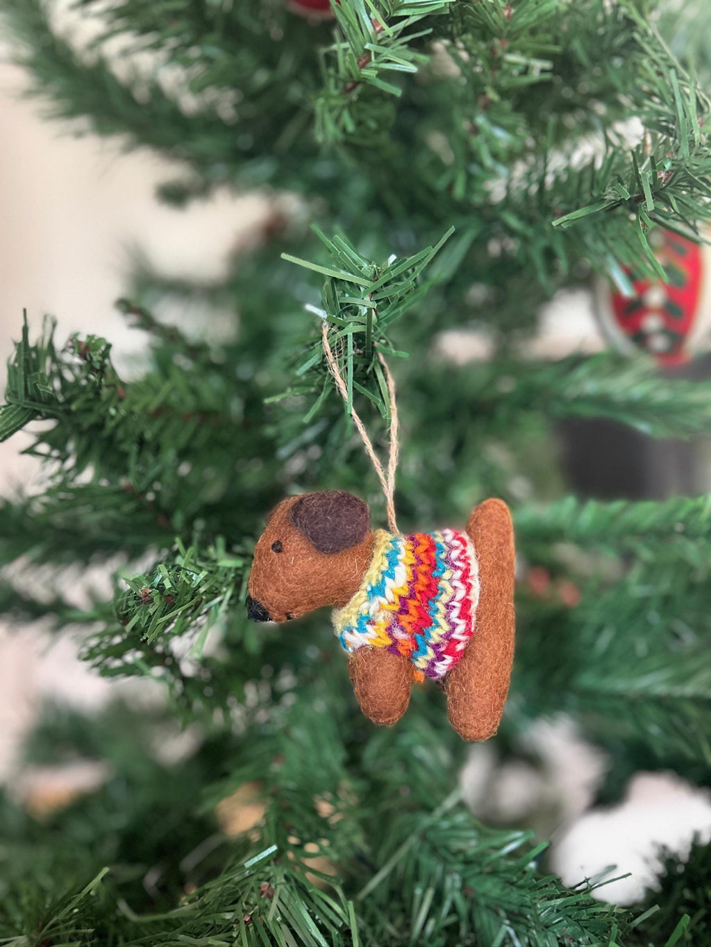 Weihnachtsanhänger brauner Hund mit Strickpullover I Filz Christbaumschmuck I Weihnachtsdeko I Weihnachtshund