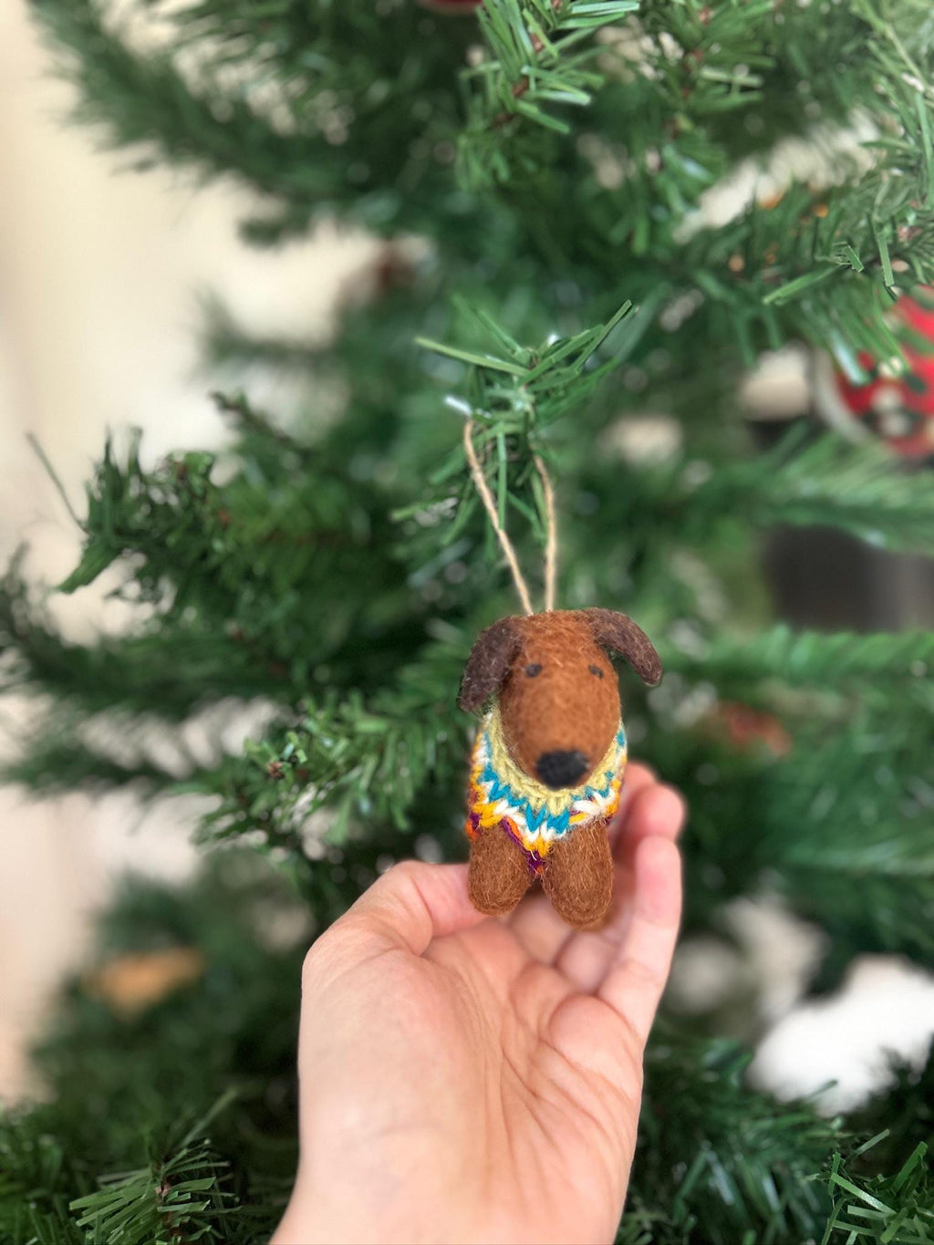 Weihnachtsanhänger brauner Hund mit Strickpullover I Filz Christbaumschmuck I Weihnachtsdeko I Weihnachtshund