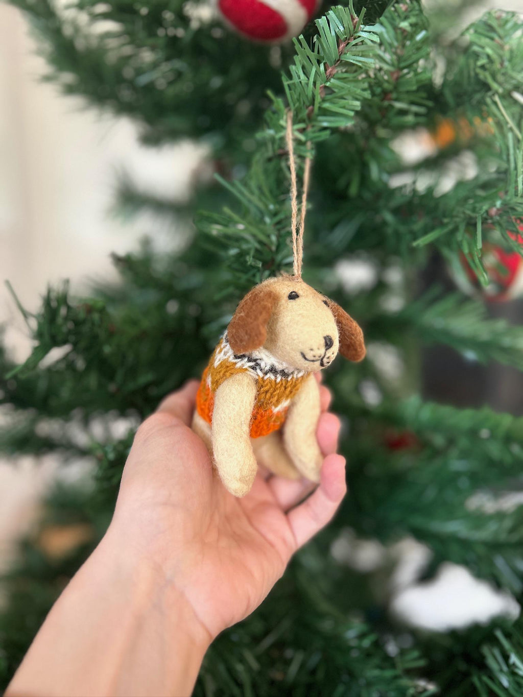 Weihnachtsanhänger Hund mit Strickpullover I Filz Christbaumschmuck I Weihnachtsdeko I Weihnachtshund