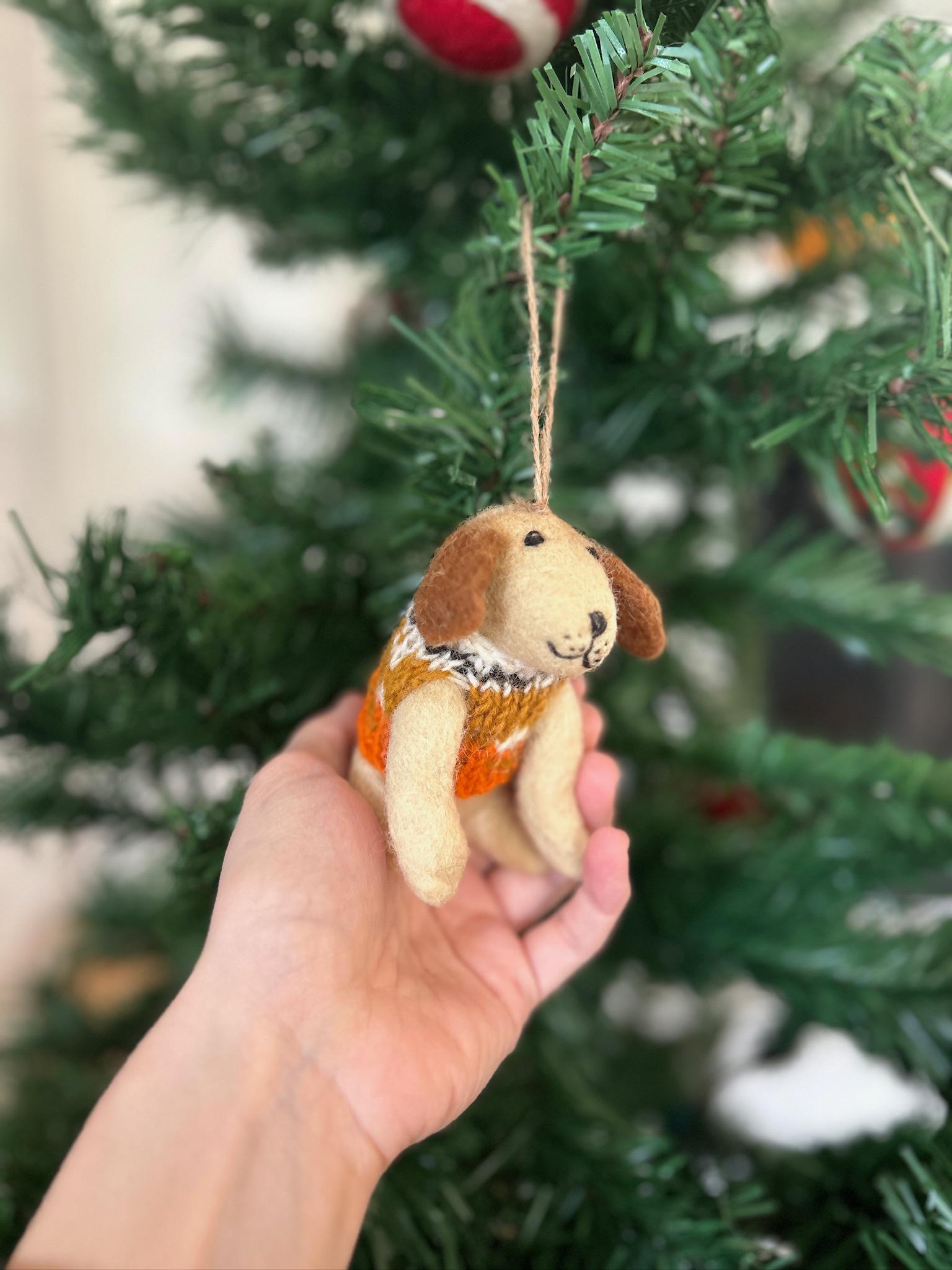 Weihnachtsanhänger Hund mit Strickpullover I Filz Christbaumschmuck I Weihnachtsdeko I Weihnachtshund