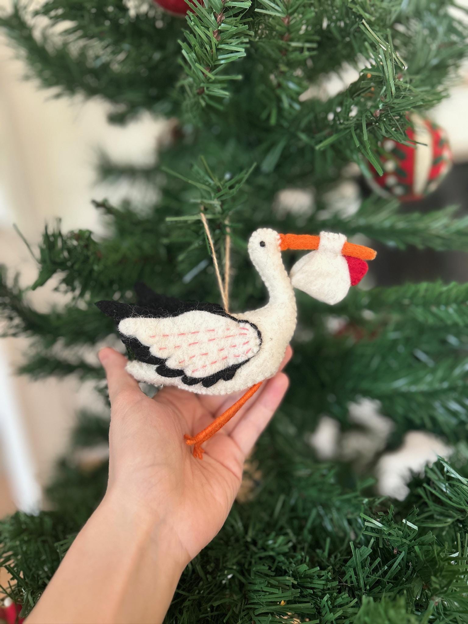 Anhänger Storch I Filz Christbaumschmuck I Weihnachtsdeko I Babyparty I Klapperstorch I Frühlingsdeko