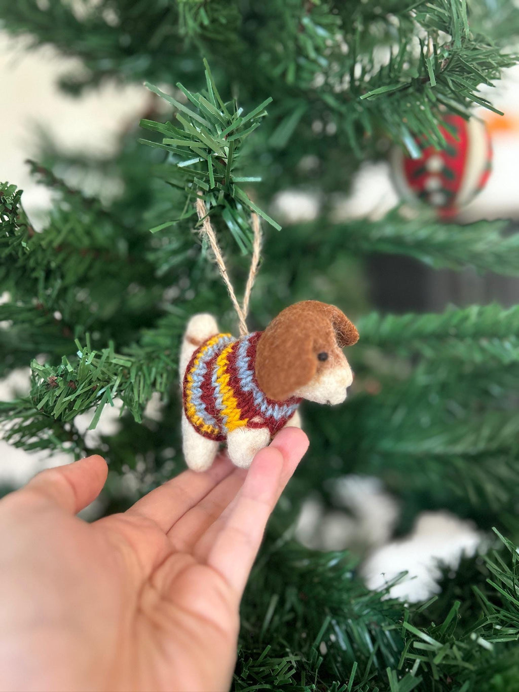 Weihnachtsanhänger Hund Beagle mit Strickpullover I Filz Christbaumschmuck I Weihnachtsdeko I Weihnachtshund