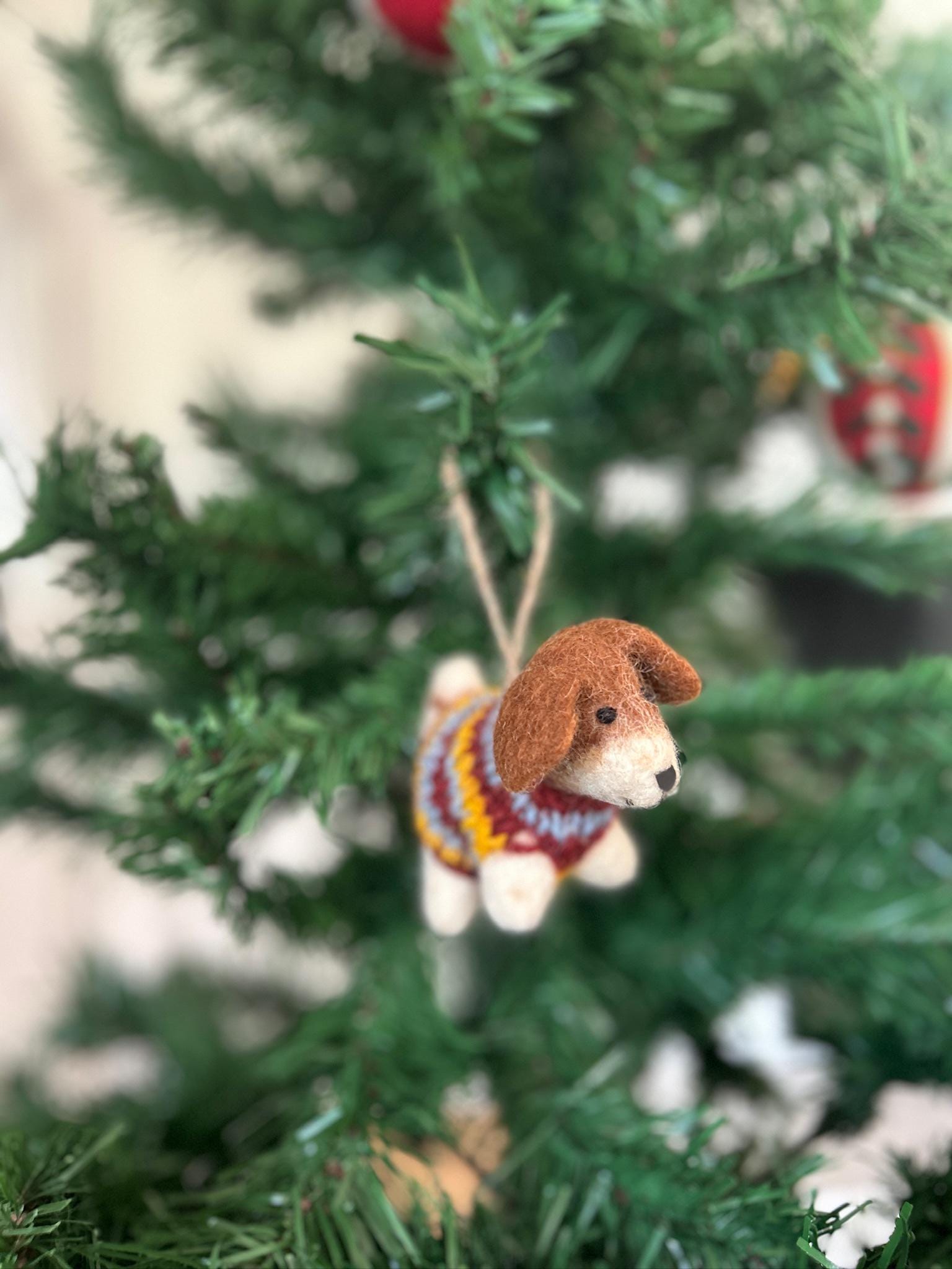 Weihnachtsanhänger Hund Beagle mit Strickpullover I Filz Christbaumschmuck I Weihnachtsdeko I Weihnachtshund