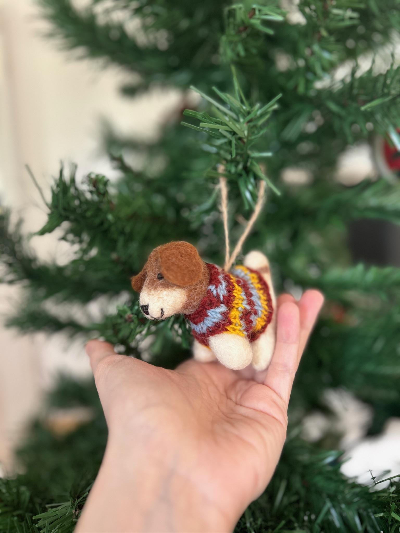 Weihnachtsanhänger Hund Beagle mit Strickpullover I Filz Christbaumschmuck I Weihnachtsdeko I Weihnachtshund