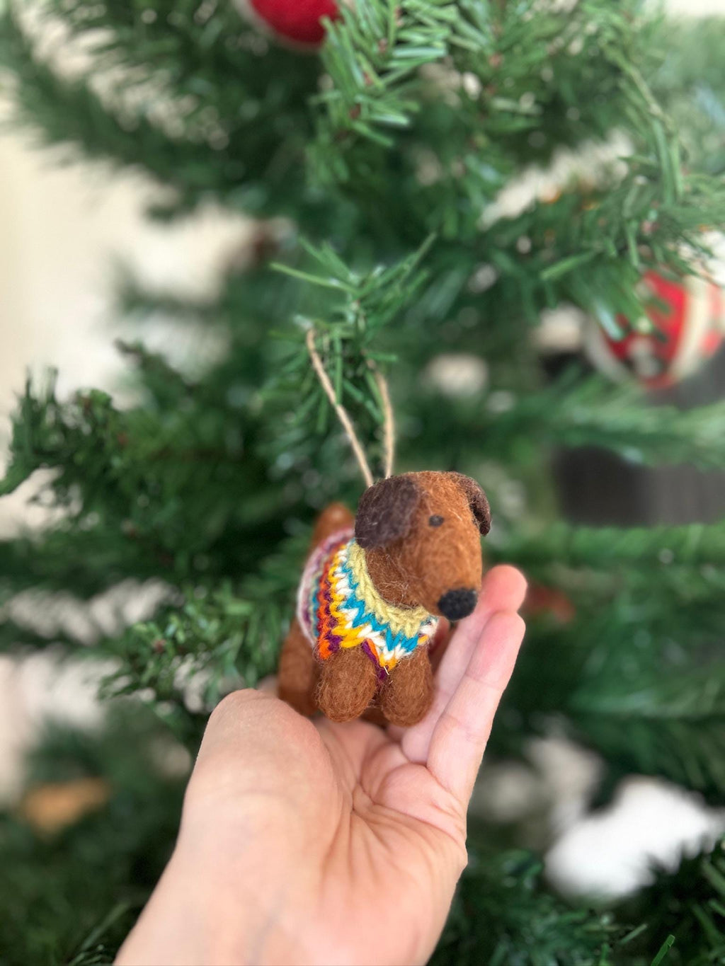 Weihnachtsanhänger brauner Hund mit Strickpullover I Filz Christbaumschmuck I Weihnachtsdeko I Weihnachtshund