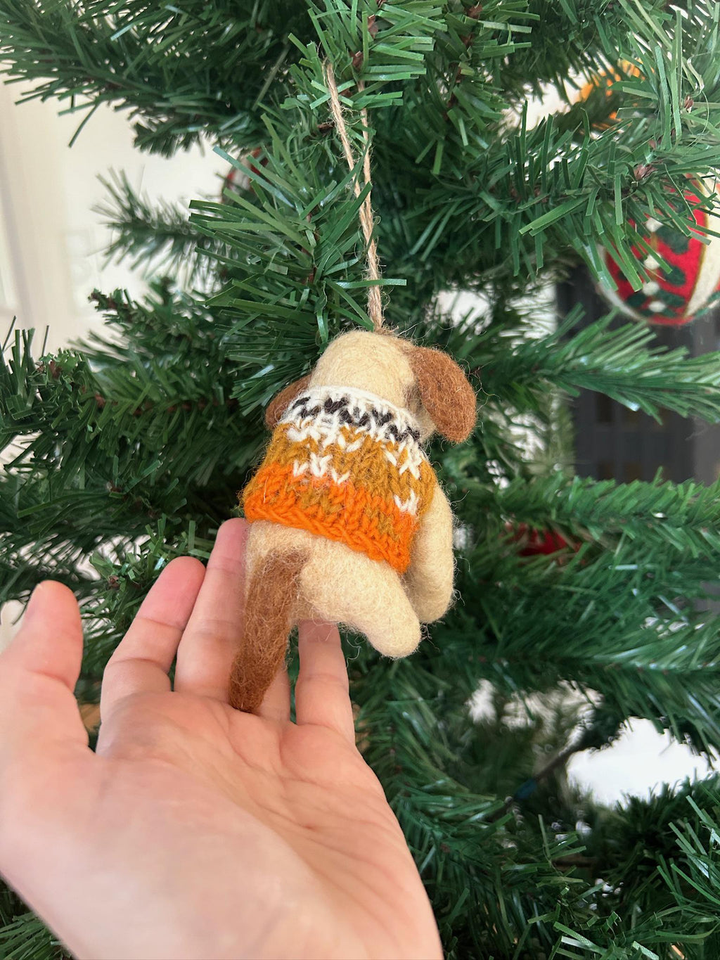 Weihnachtsanhänger Hund mit Strickpullover I Filz Christbaumschmuck I Weihnachtsdeko I Weihnachtshund