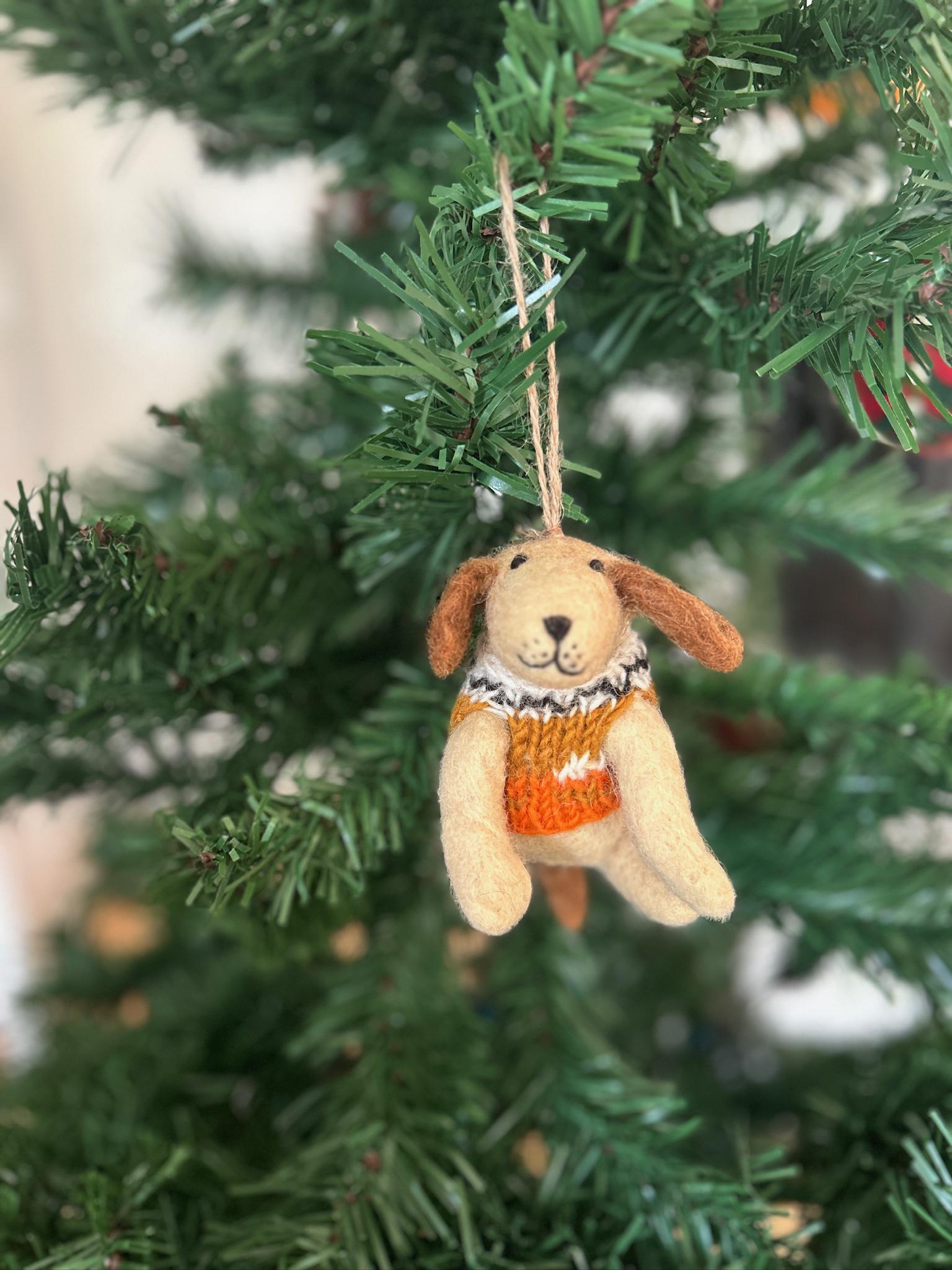 Weihnachtsanhänger Hund mit Strickpullover I Filz Christbaumschmuck I Weihnachtsdeko I Weihnachtshund