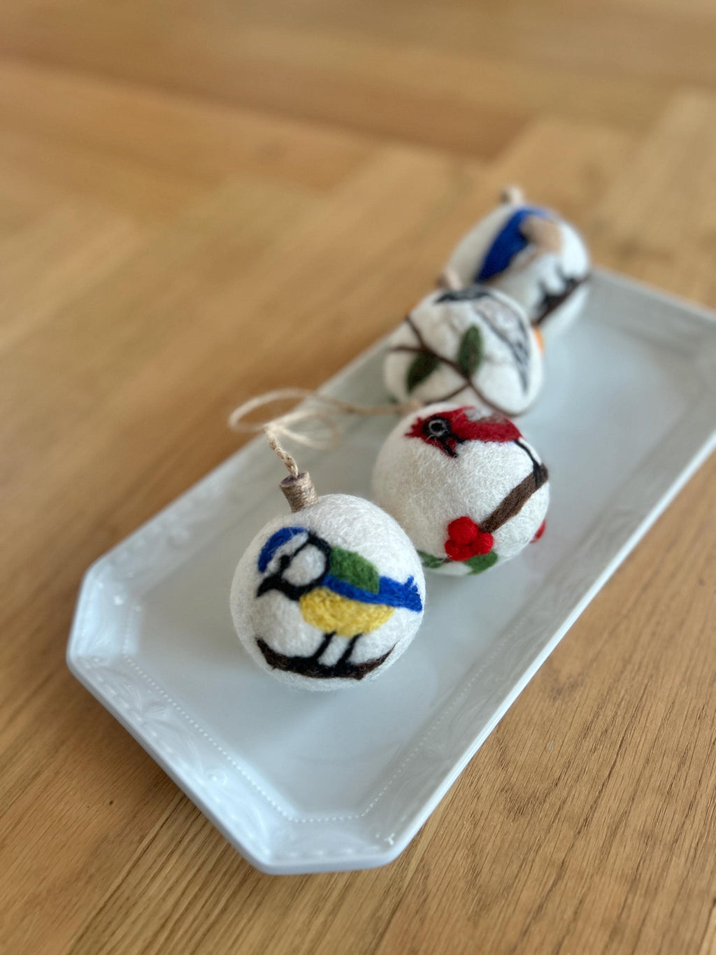 Weihnachtskugel Filz handgemacht I Weihnachtsdeko I Anhänger I Blaumeise Deko I Weihnachtsschmuck I Christbaumkuge Stechpalme Kugel Filz