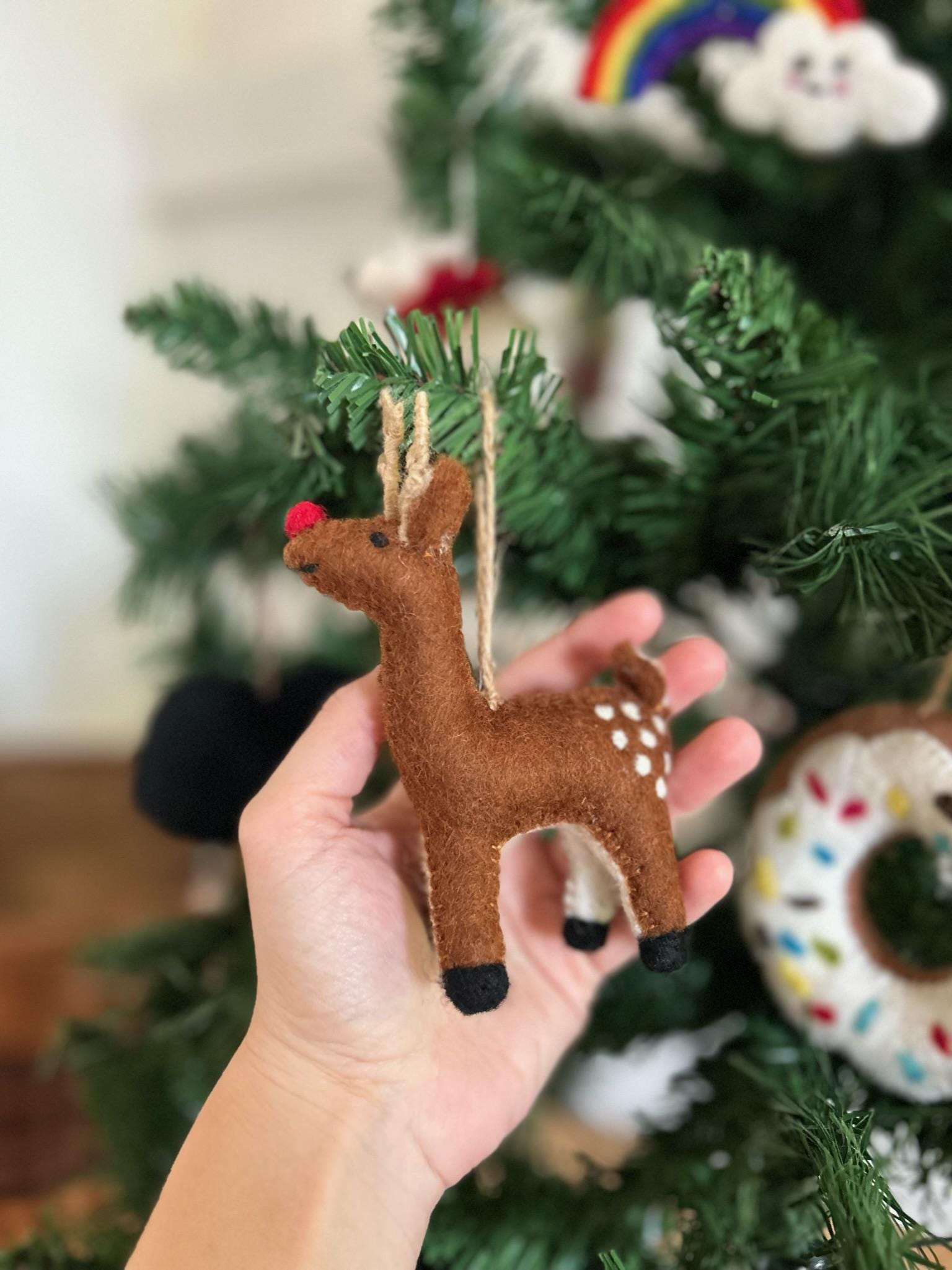 Weihnachtsanhänger Rudolf das Rentier I Filz Christbaumschmuck I Weihnachtsdeko I rote Nase I Rentier Deko