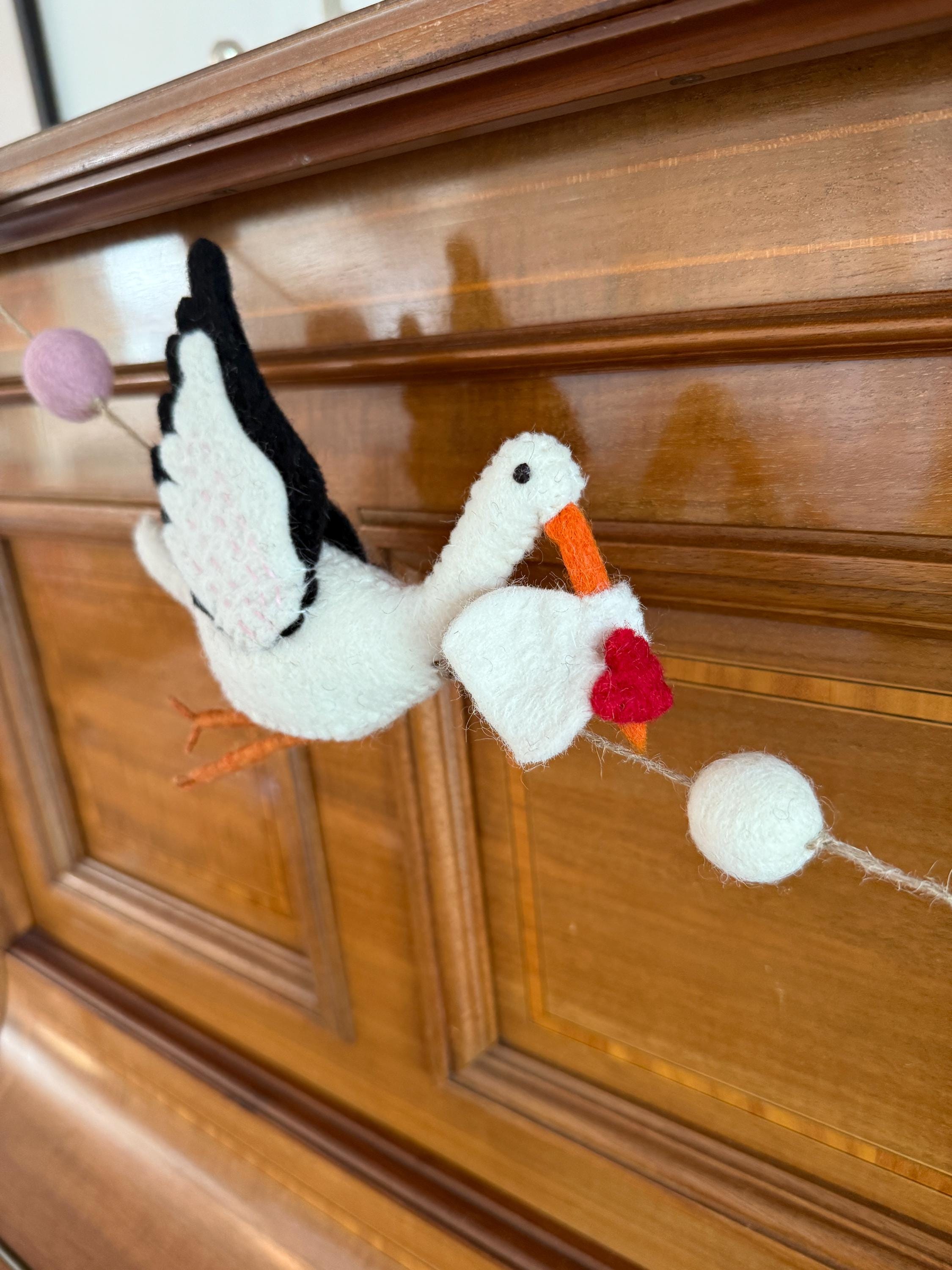 Girlande Klapperstorch I Kinderzimmer Dekoration I Filz Deko I Babyzimmer I Geschenk zur Geburt I Babyshower I Babyausstattung