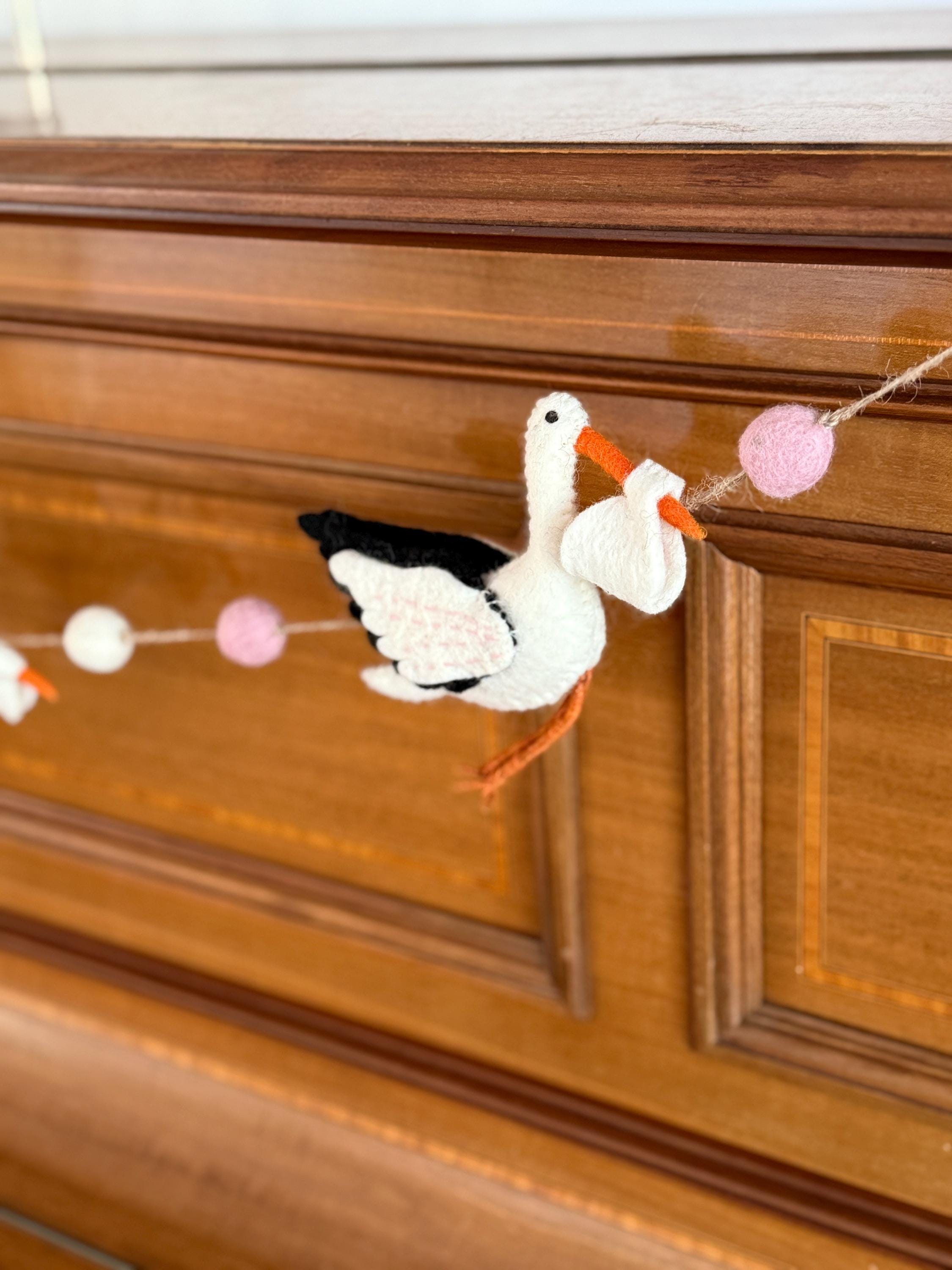 Girlande Klapperstorch I Kinderzimmer Dekoration I Filz Deko I Babyzimmer I Geschenk zur Geburt I Babyshower I Babyausstattung
