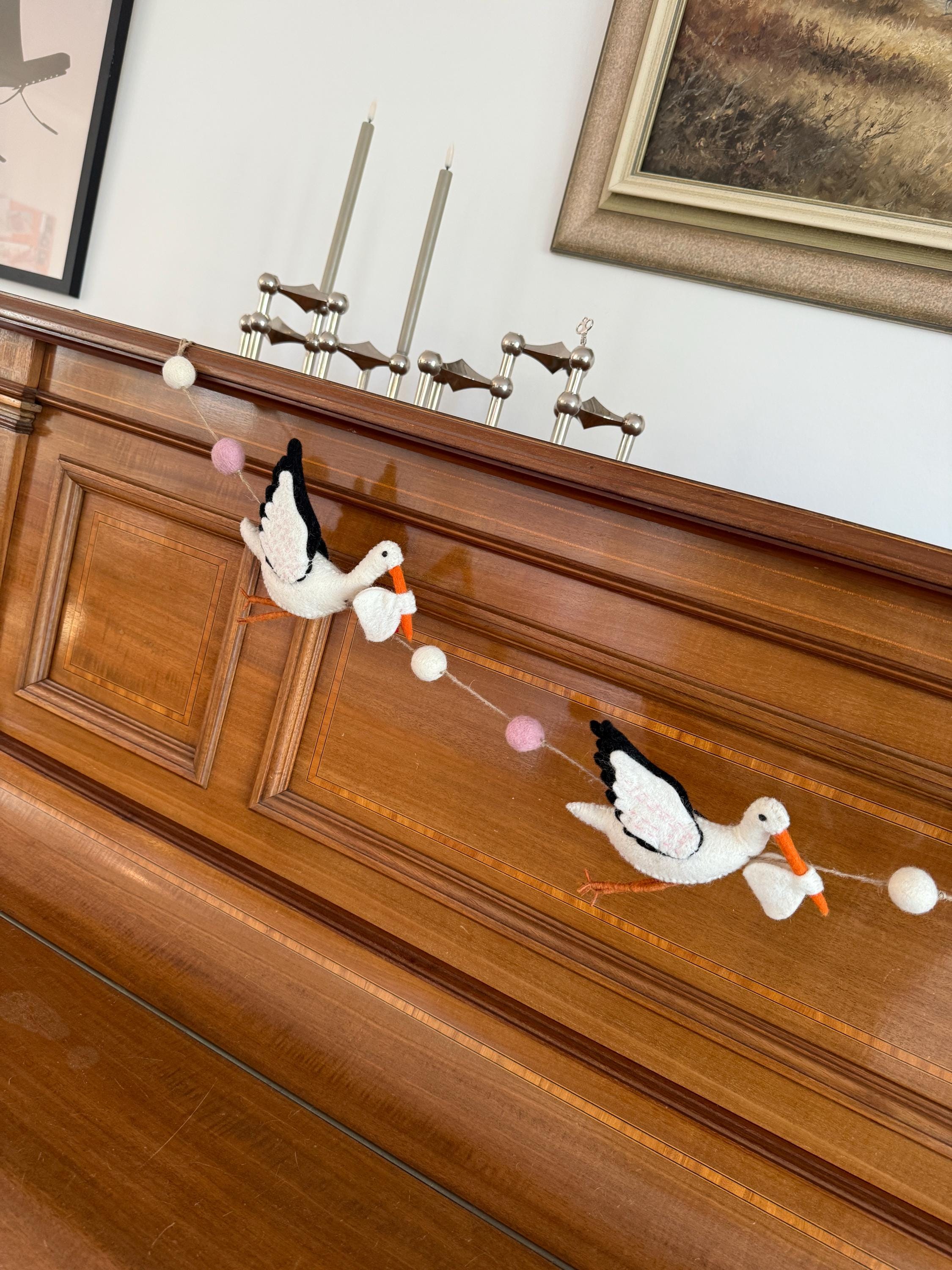 Girlande Klapperstorch I Kinderzimmer Dekoration I Filz Deko I Babyzimmer I Geschenk zur Geburt I Babyshower I Babyausstattung