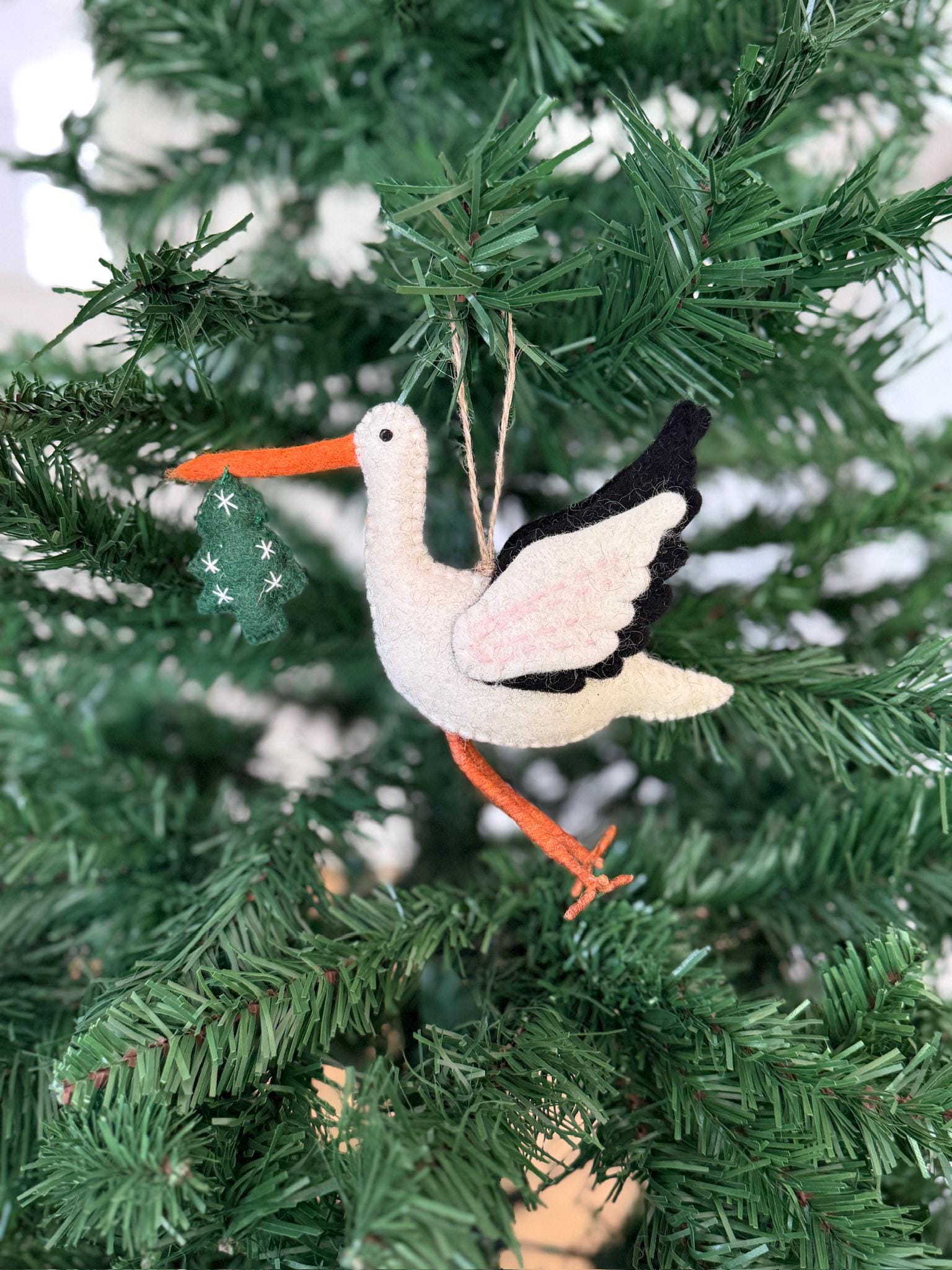 Anhänger Storch I Filz Christbaumschmuck I Weihnachtsdeko I Babyparty I Klapperstorch I Weihnachtsbaum