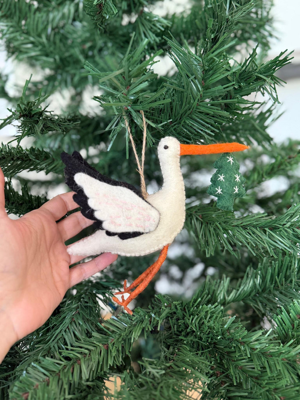Anhänger Storch I Filz Christbaumschmuck I Weihnachtsdeko I Babyparty I Klapperstorch I Weihnachtsbaum