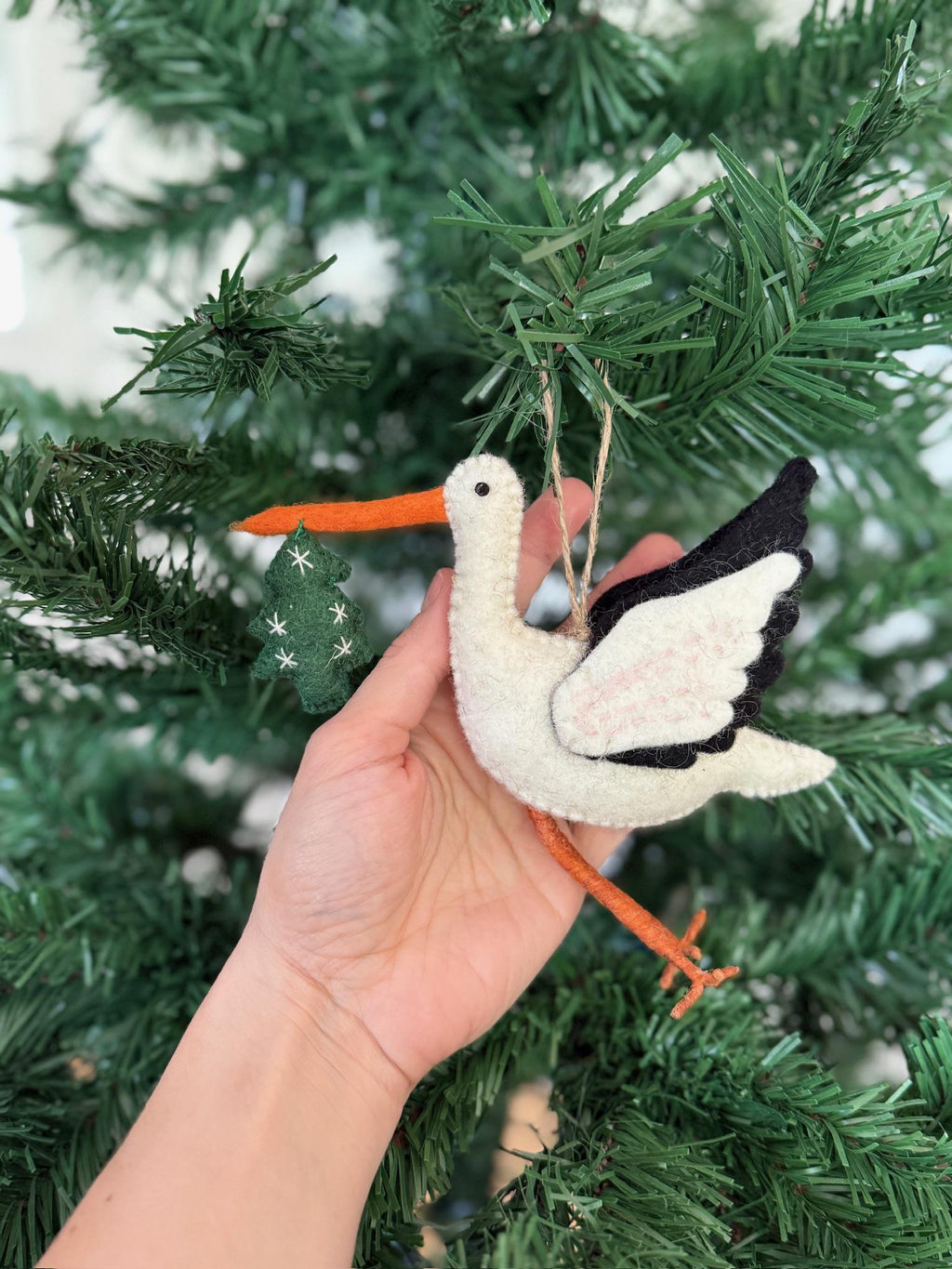 Anhänger Storch I Filz Christbaumschmuck I Weihnachtsdeko I Babyparty I Klapperstorch I Weihnachtsbaum
