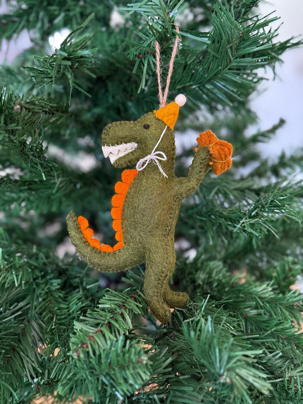 Dino Anhänger T-Rex I Dino mit Partyhut I Dinodeko I Christbaumschmuck Weihnachtsdeko I Geburtstagsdeko I Geschenkanhänger I Dinoparty