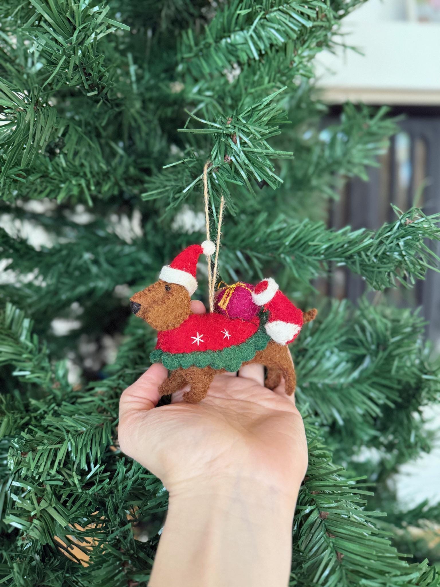 Weihnachtsanhänger Dackel aus Filz I Filz Christbaumschmuck I Weihnachtsdeko I Weihnachtsdackel mit Mütze I Hundeanhänger