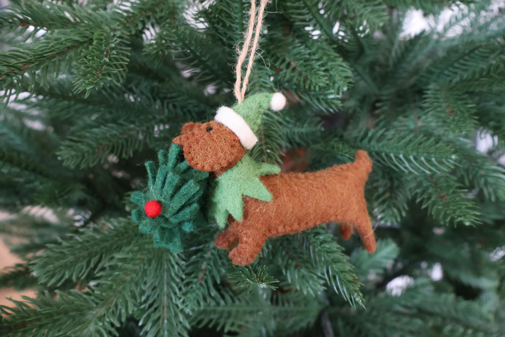 Weihnachtsanhänger Dackel aus Filz I Filz Christbaumschmuck I Weihnachtsdeko I Weihnachtsdackel mit Mütze I Hundeanhänger