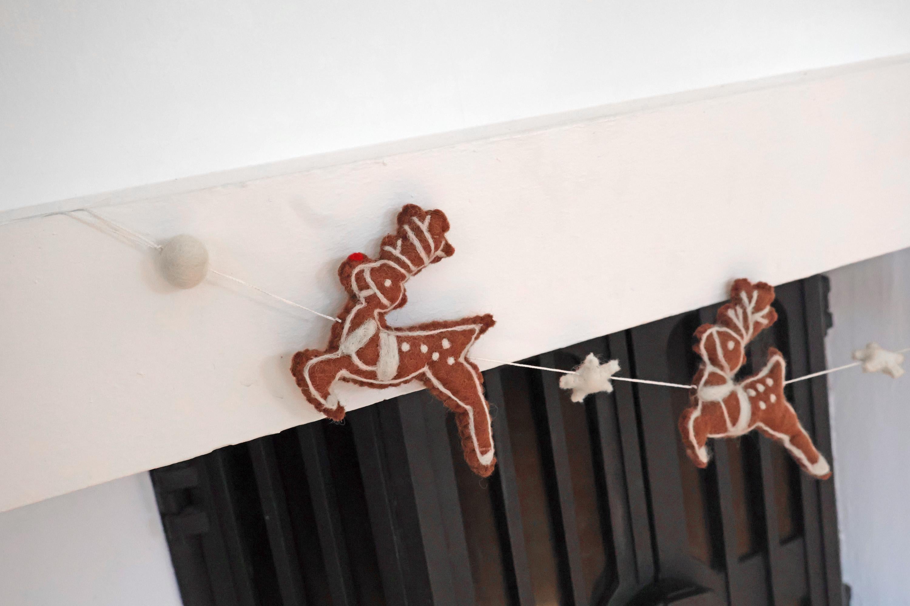 Lebkuchen Weihnachtsgirlande aus Filz I Rentiere aus Filz I Weihnachtsschlitten I Rudolf Deko I Weihnachtsdeko I Filz Rentier mit Glöckchen