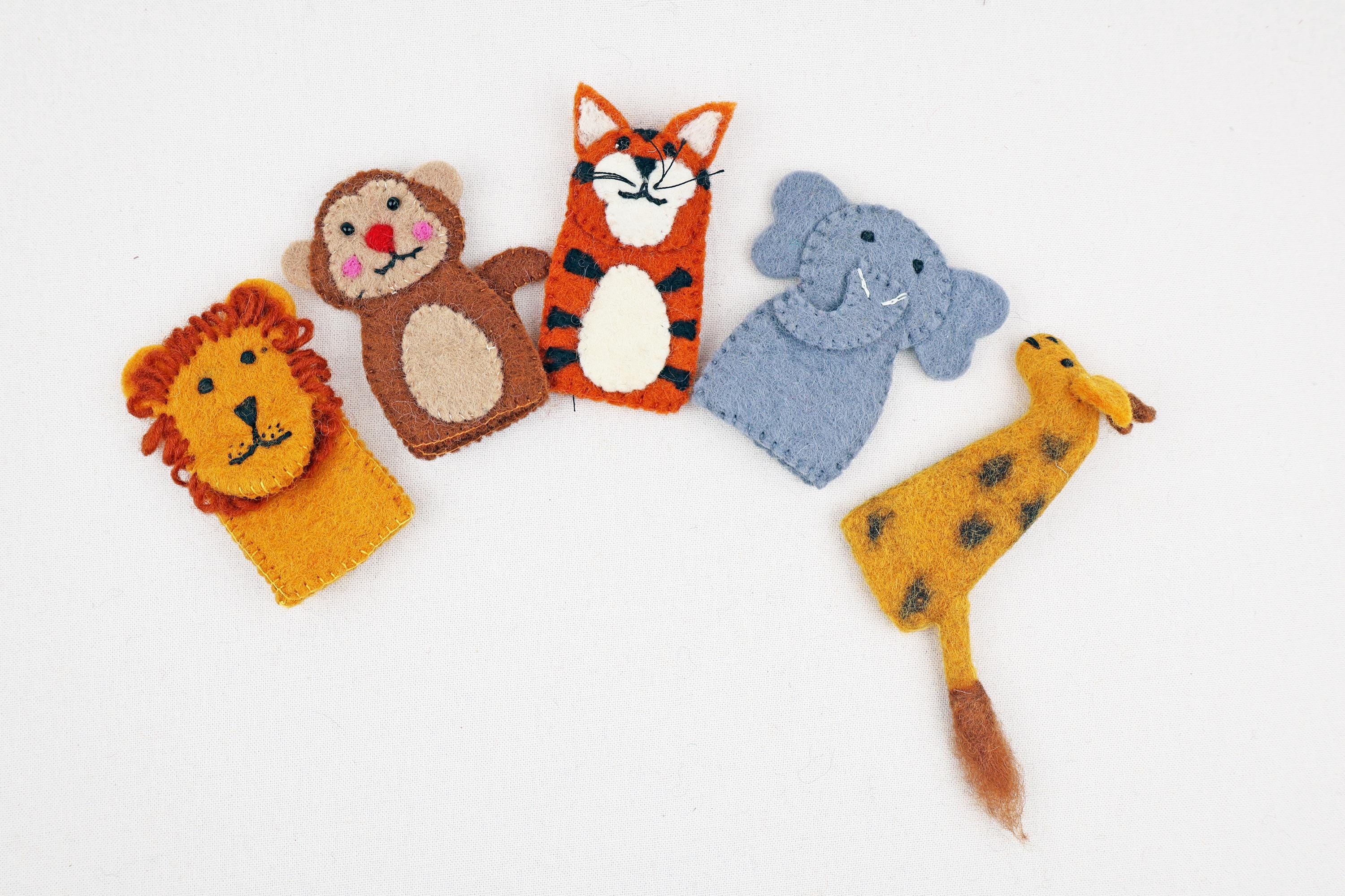 Fingerpuppen Wildtiere, Afrika, Safari, Fingerspiel Filz, Lernspiel, Löwe, Tiger, Elefant, Zebra, Giraffe