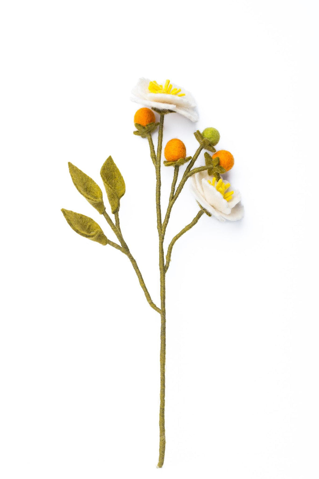 Filz Wildrose Zweig mit Beeren – handgemachte nachhaltige Deko, Fair Trade Nepal, Rosenzweig Filz, Boho Naturdeko