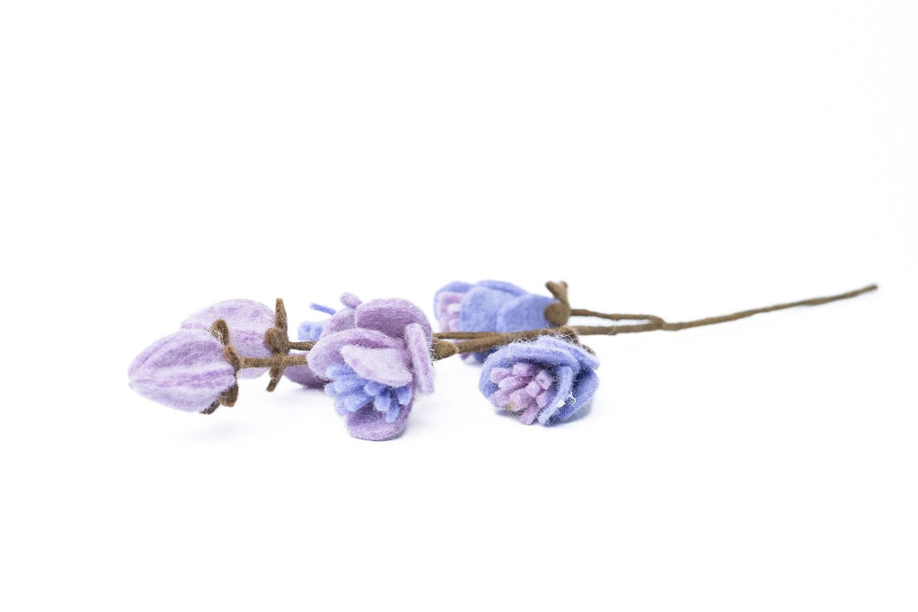 Filz Blütenzweig lila rosa, nachhaltige Deko, Fair Trade Nepal, Knospenzweig, zarte Frühlingsblume, langlebige Blumen Alternative