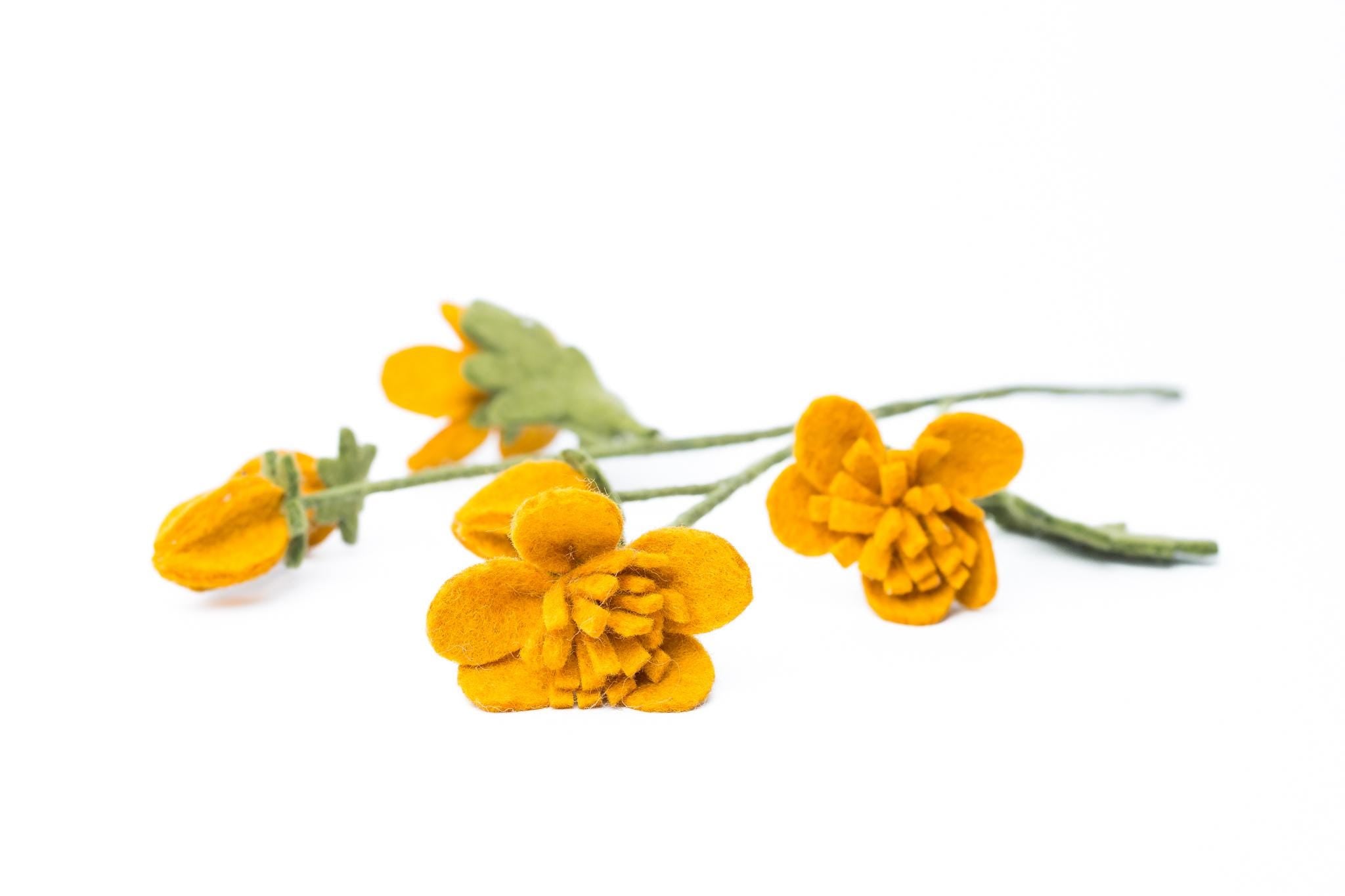 Filz Wildblume gelb – nachhaltige Deko, handgemacht Fair Trade Nepal, Wiesenblume, gelbe Filzblume, Naturdeko, langlebige Blumen Alternative