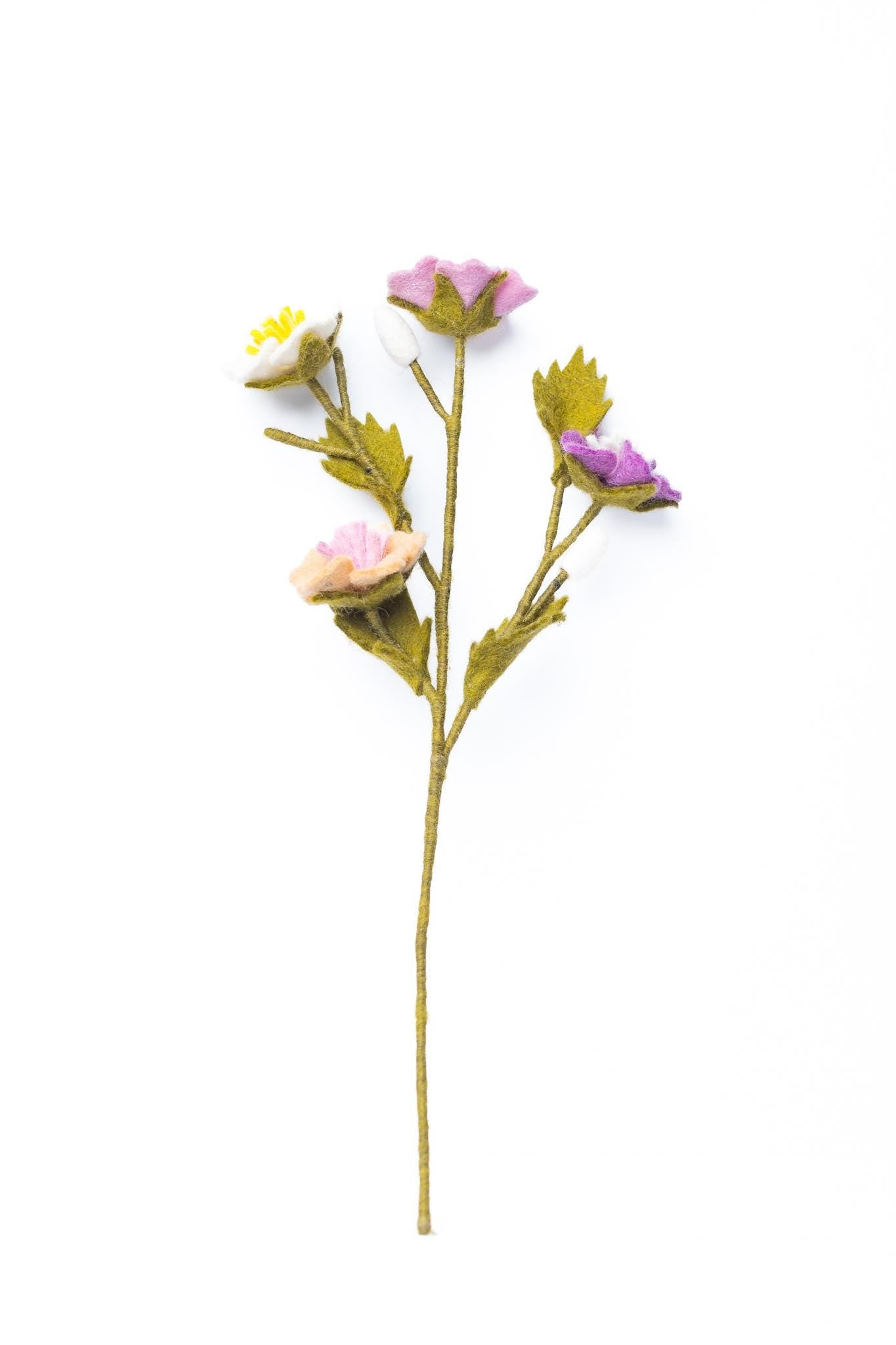 Filz Wiesenblumen bunt – nachhaltige Deko, handgemacht Fair Trade Nepal, Blütenzweig, Pastellblumen, Boho Naturdeko