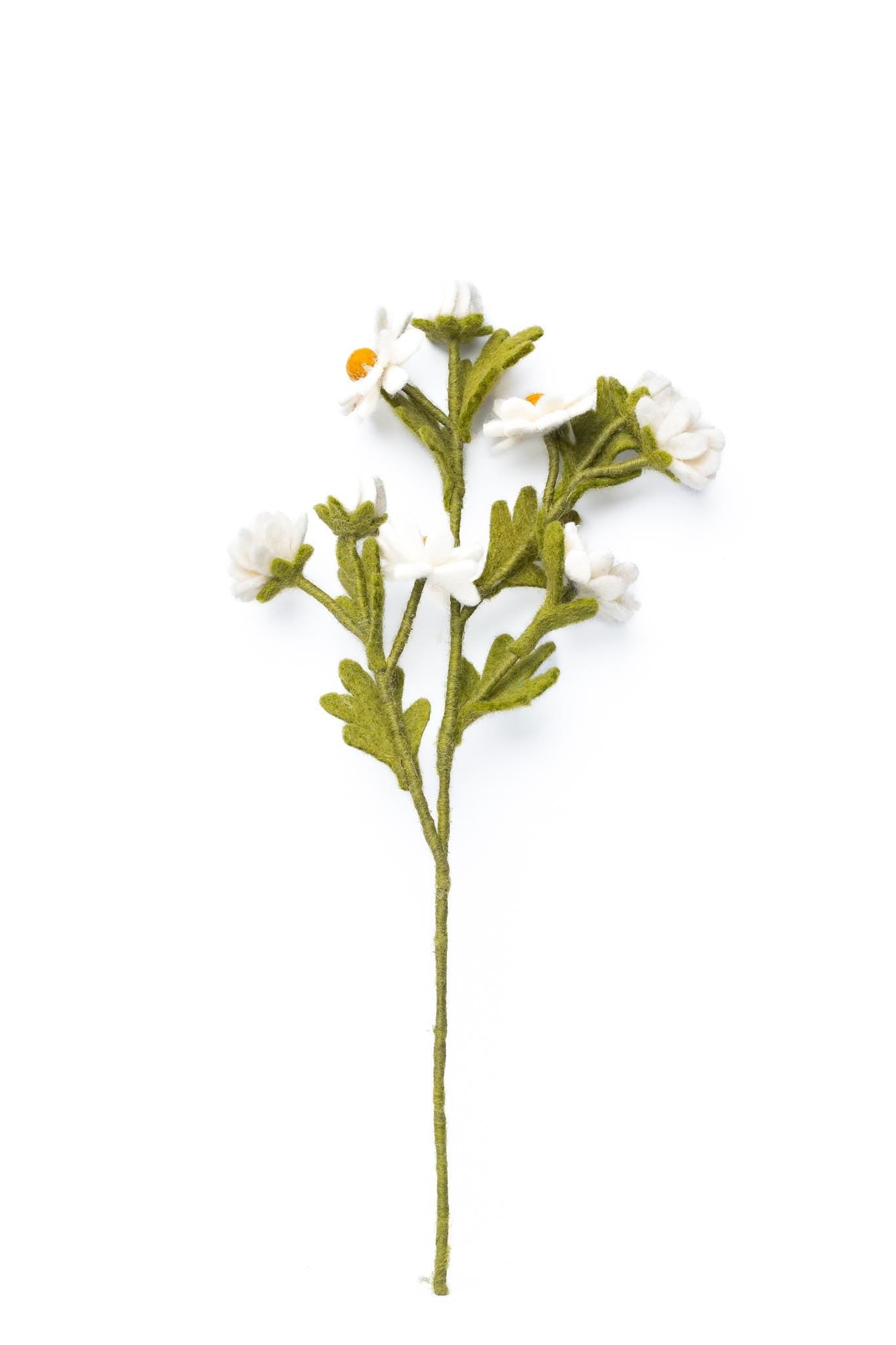 Filzblume Kamille Zweig – handgemachte nachhaltige Deko, Fair Trade aus Nepal, weiße Wildblume, langlebige Blumen Alternative