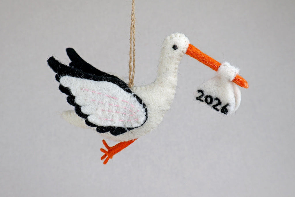 Storch 2026 aus Filz I Filz Christbaumschmuck I Weihnachtsdeko I Babyparty I Frühlingsdeko I Geburt I Schwangerschaftsverkündigung