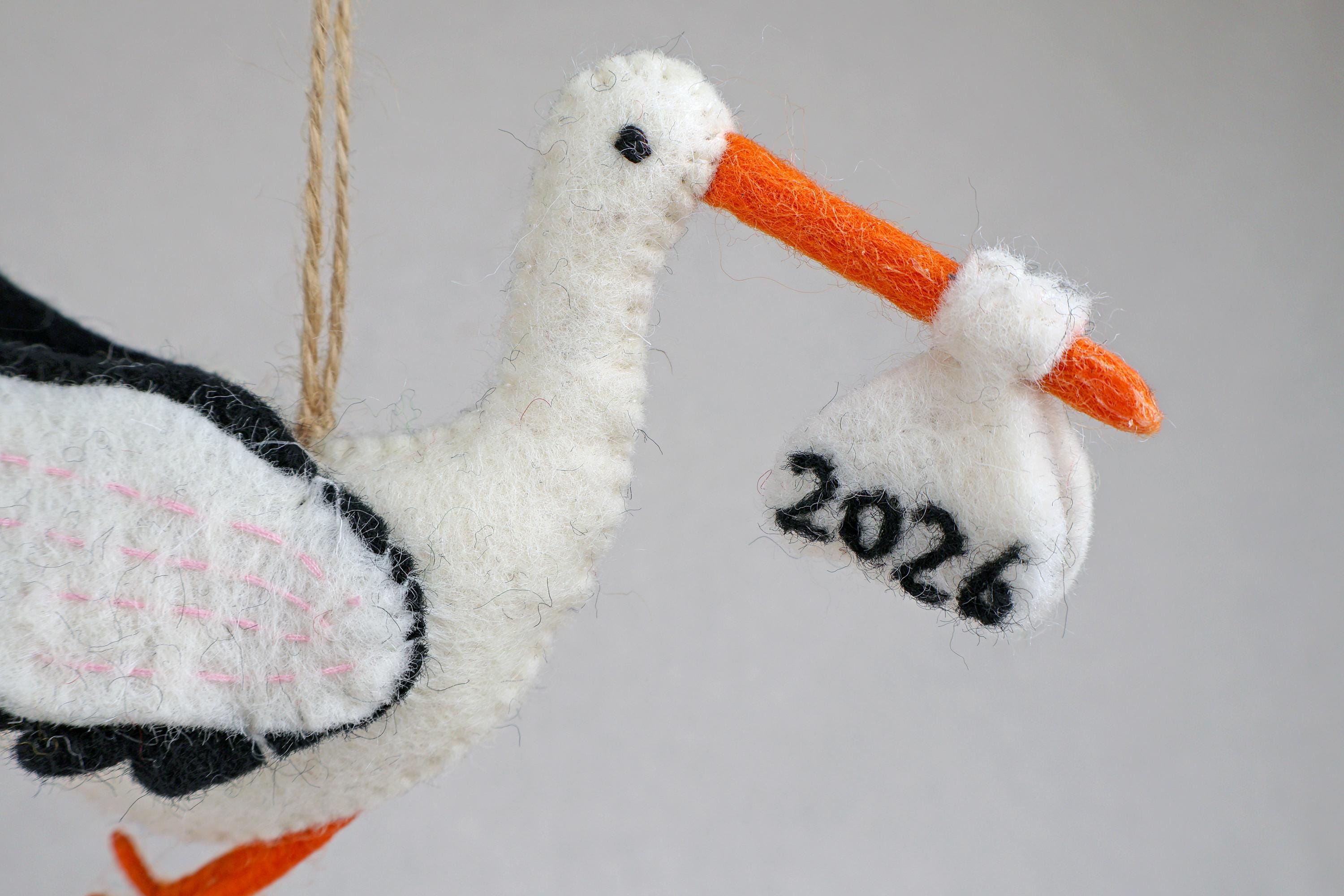 Storch 2026 aus Filz I Filz Christbaumschmuck I Weihnachtsdeko I Babyparty I Frühlingsdeko I Geburt I Schwangerschaftsverkündigung