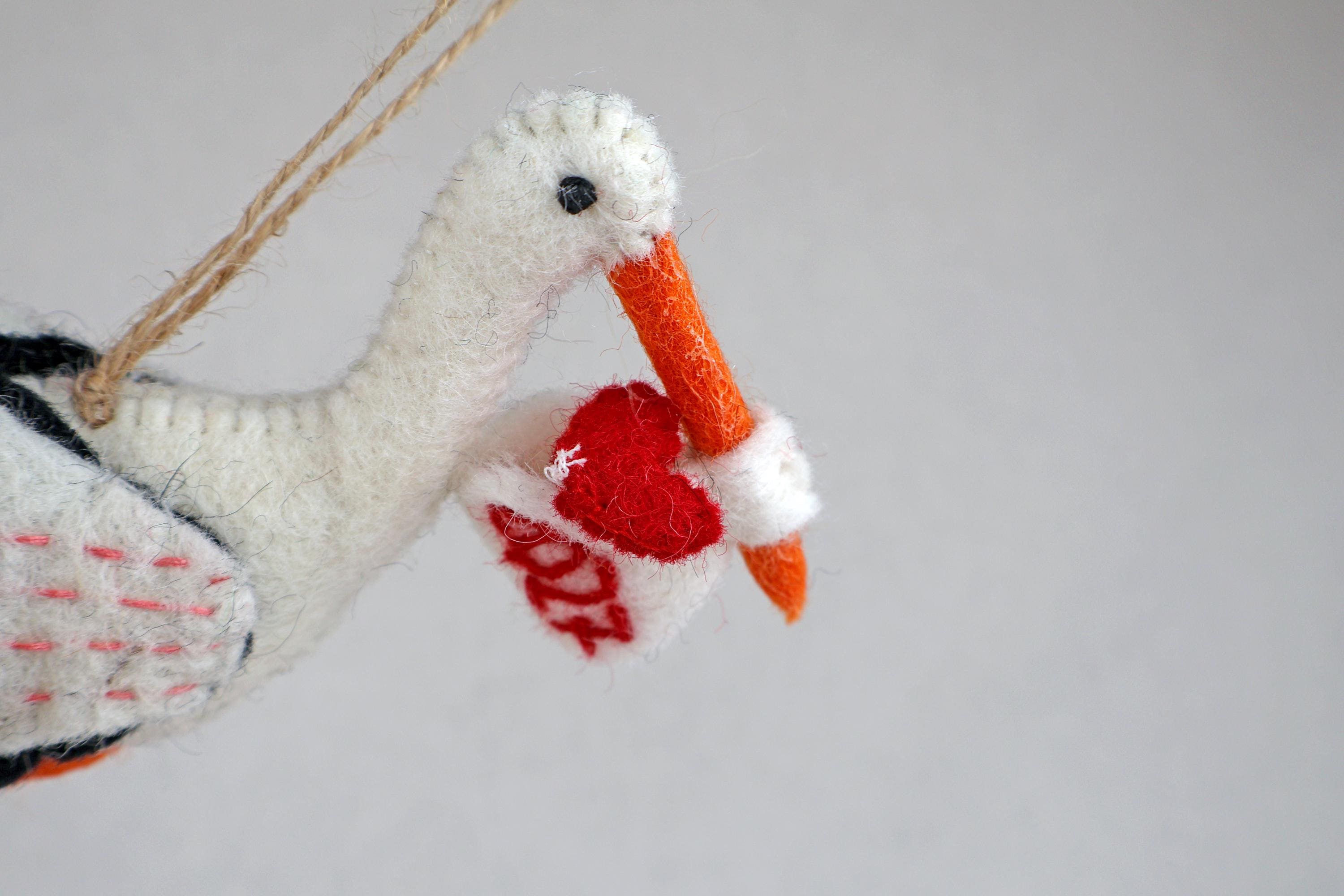Storch 2027 aus Filz I Filz Christbaumschmuck I Weihnachtsdeko I Babyparty I Frühlingsdeko I Geburt I Schwangerschaftsverkündigung I