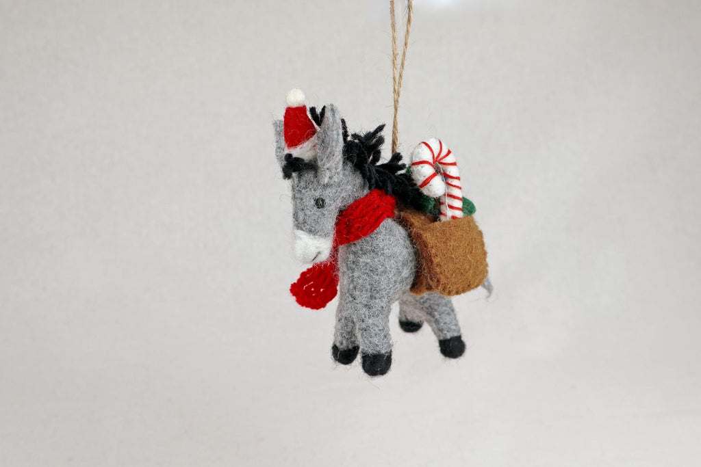 Weihnachtsanhänger Esel mit Zuckerstange I Weihnachtsschmuck Esel I Filz I Weihnachtsbaum I Christbaumschmuck I Weihnachtsdeko
