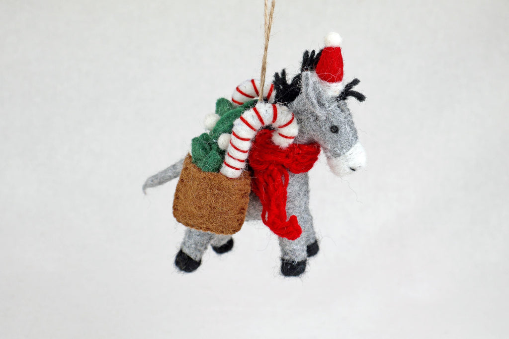Weihnachtsanhänger Esel mit Zuckerstange I Weihnachtsschmuck Esel I Filz I Weihnachtsbaum I Christbaumschmuck I Weihnachtsdeko