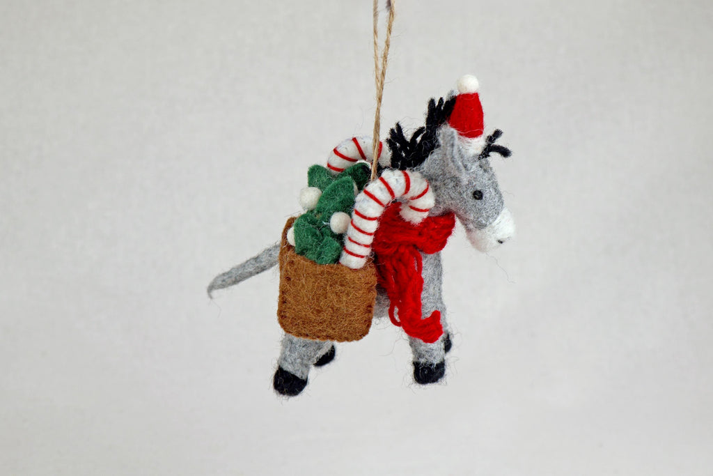 Weihnachtsanhänger Esel mit Zuckerstange I Weihnachtsschmuck Esel I Filz I Weihnachtsbaum I Christbaumschmuck I Weihnachtsdeko