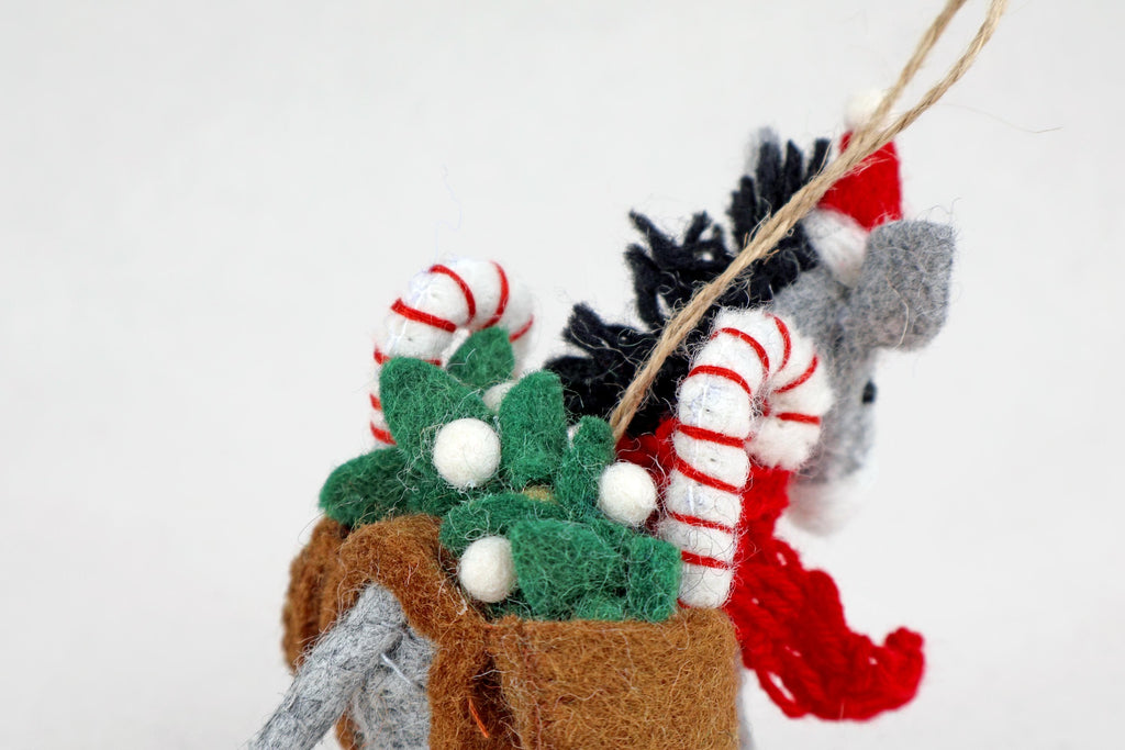 Weihnachtsanhänger Esel mit Zuckerstange I Weihnachtsschmuck Esel I Filz I Weihnachtsbaum I Christbaumschmuck I Weihnachtsdeko