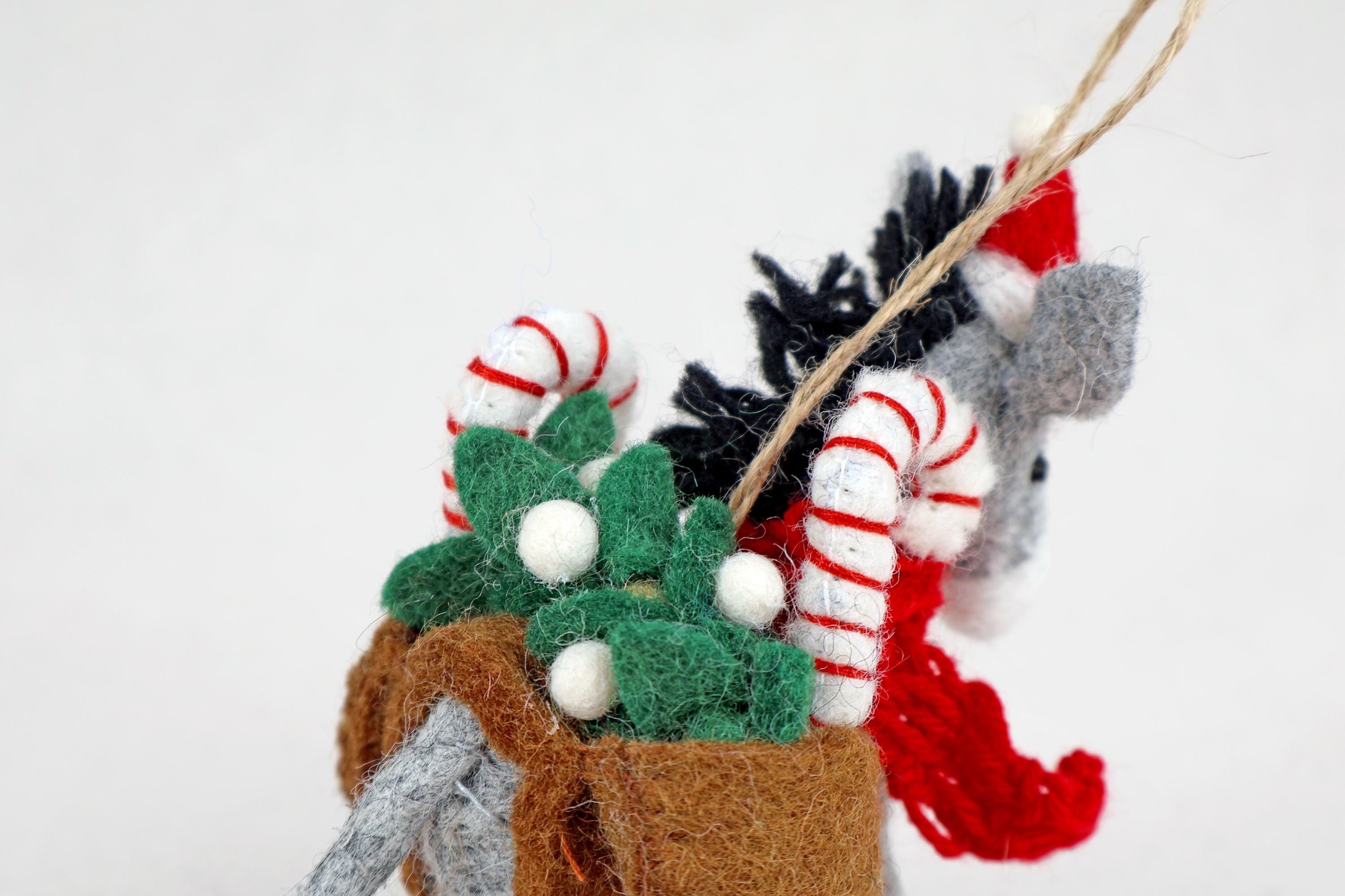 Weihnachtsanhänger Esel mit Zuckerstange I Weihnachtsschmuck Esel I Filz I Weihnachtsbaum I Christbaumschmuck I Weihnachtsdeko